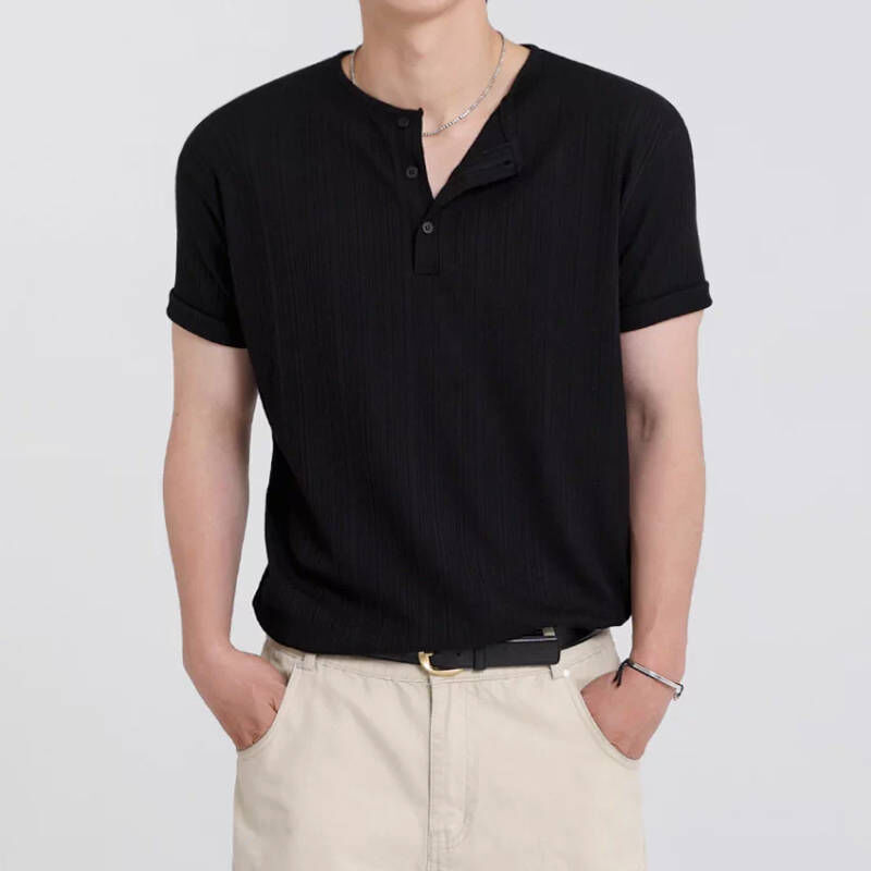 2026夏季直條紋亨利領短袖T-Shirt