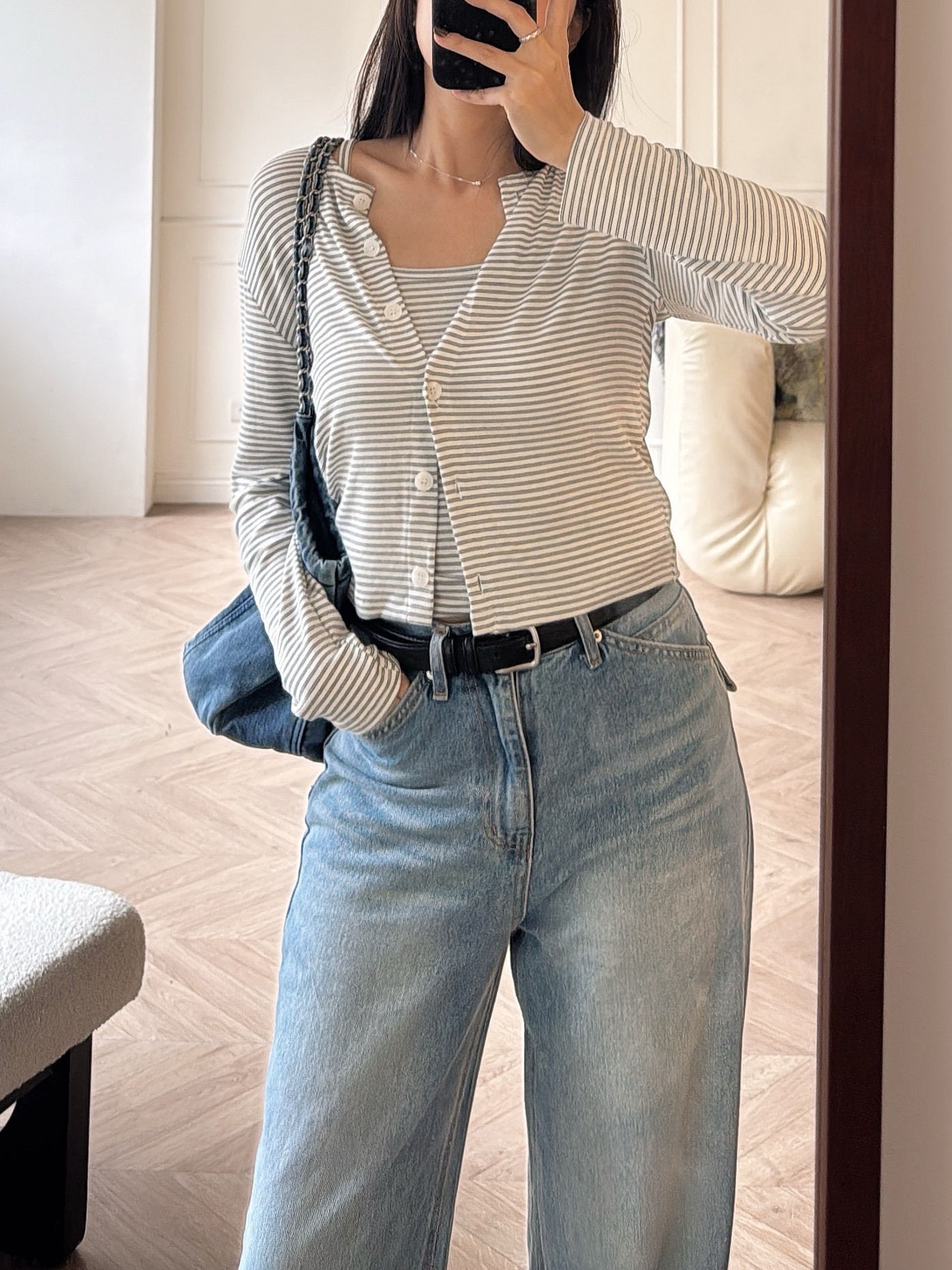 E02 舒服條紋開衫+背心 set(白/黑)