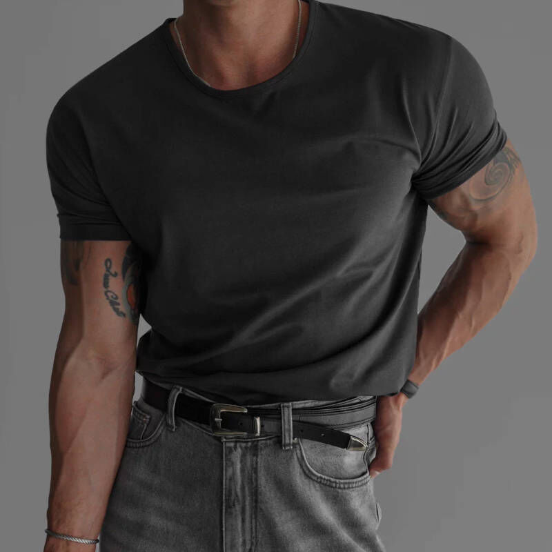 熱銷千件，韓系修身百搭顯壯圓領短袖T-Shirt