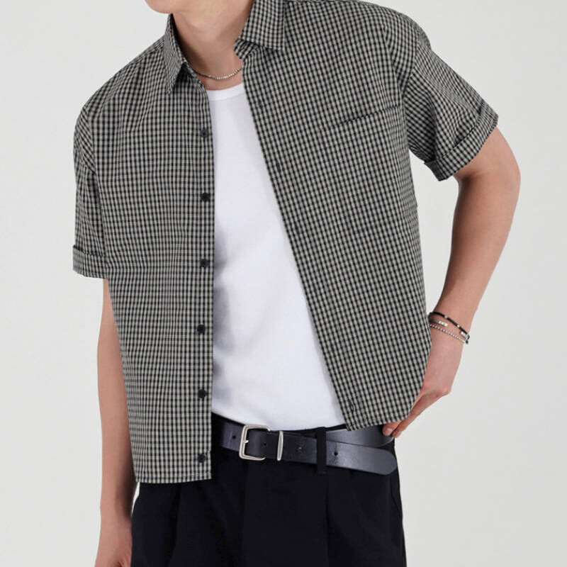 這件很好看，斯文敗類小香風格紋硬挺BOXY短袖襯衫