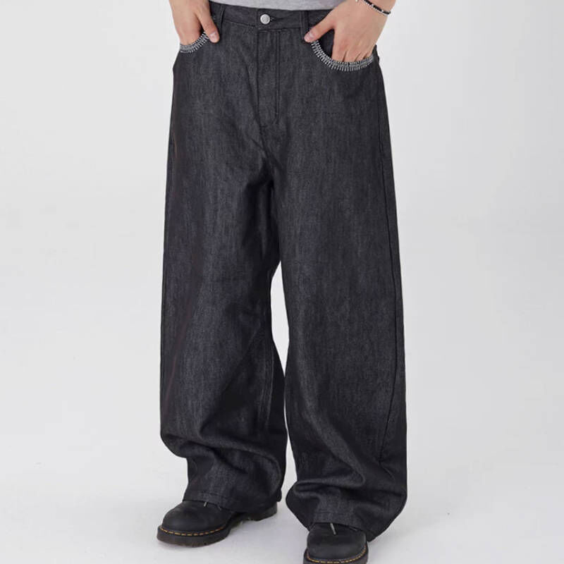 特立獨行，超稀有刺繡花紋身黑色應和牛仔褲