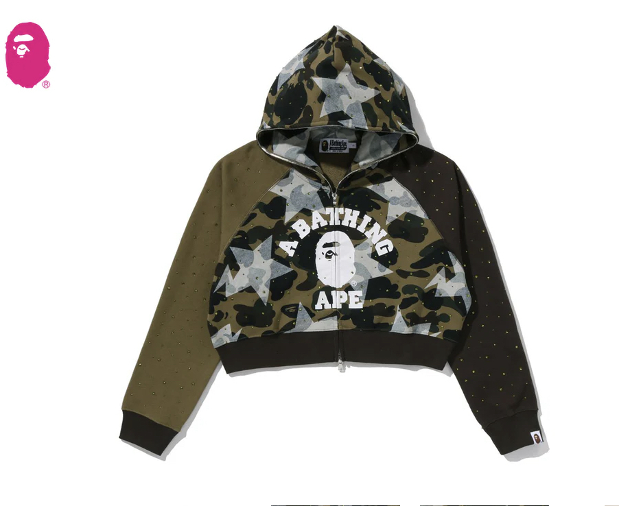 【BAPE女生】0411發售 STA OVER PRINT 1ST CAMO CRYSTAL STONE COLLEGE FULL ZIP HOODIE ● 1M30-215-310