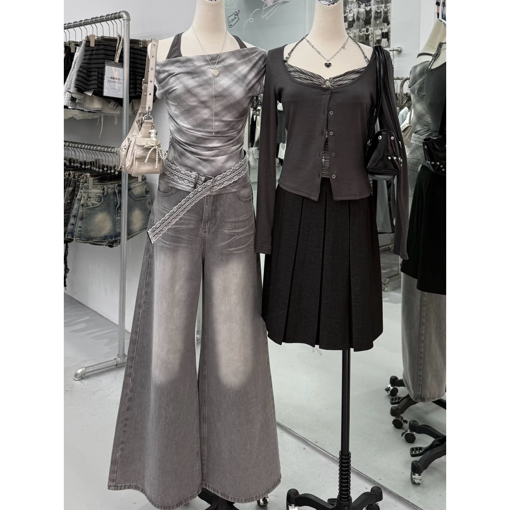 滿分修飾直筒牛仔寬褲