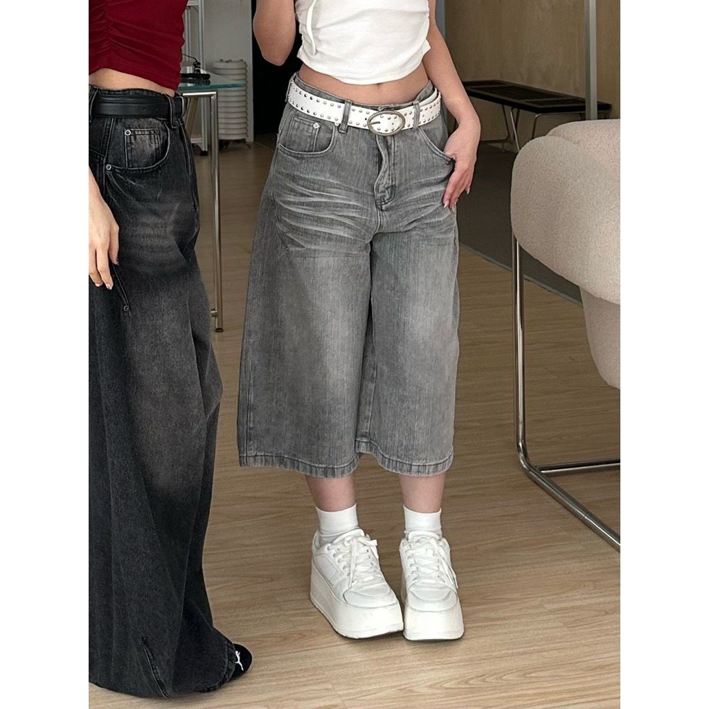 冷灰刷紋牛仔七分褲