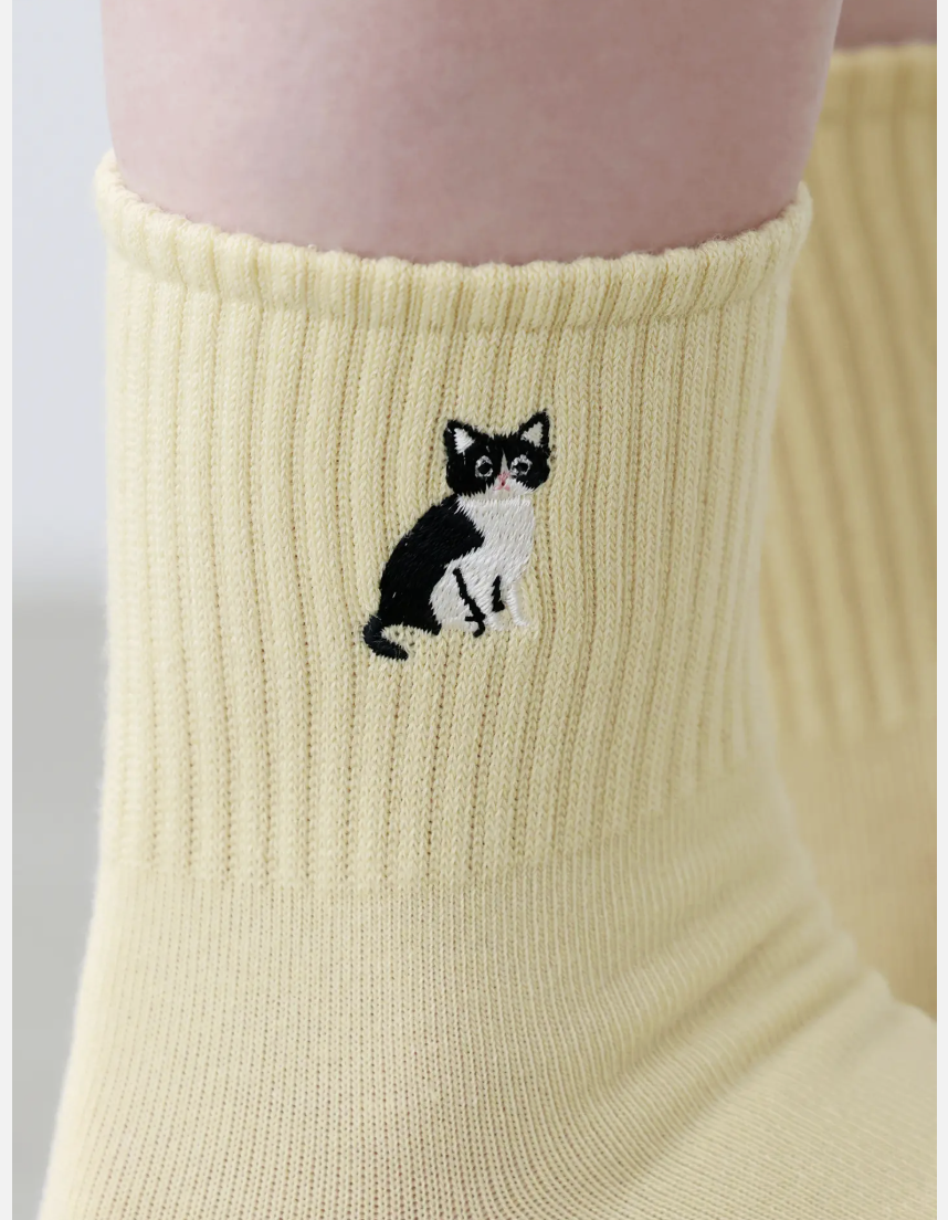 [連線優惠]靴下屋 貓咪刺繡羅紋短襪