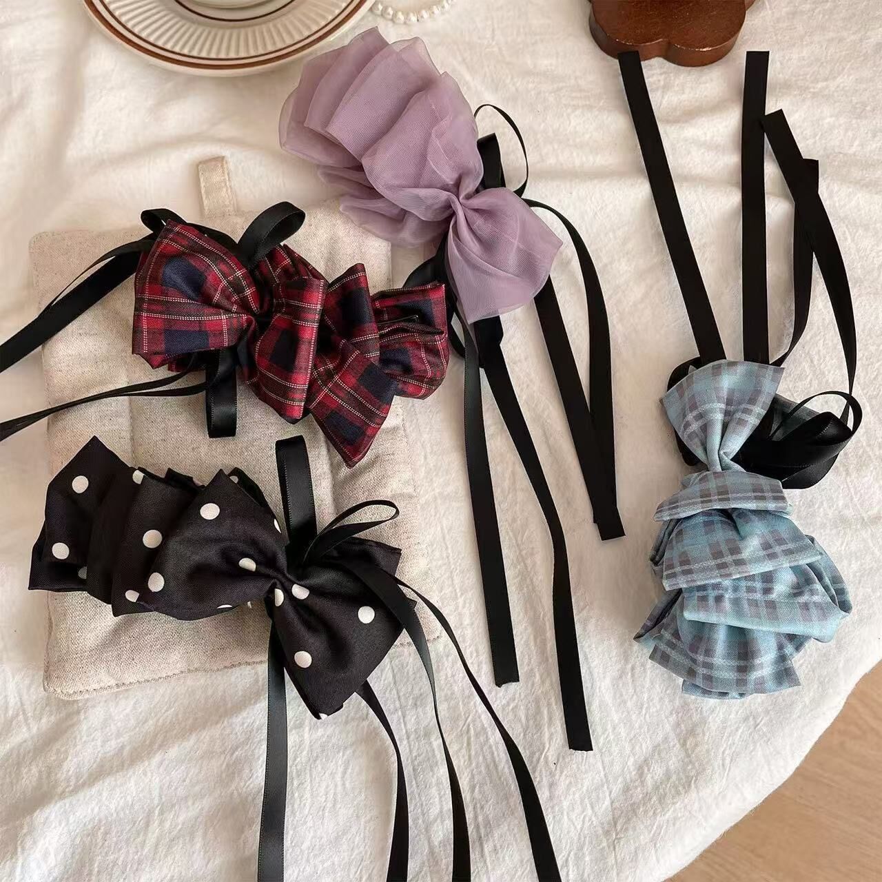 British Style Plaid Bow Banana Hair Clip
