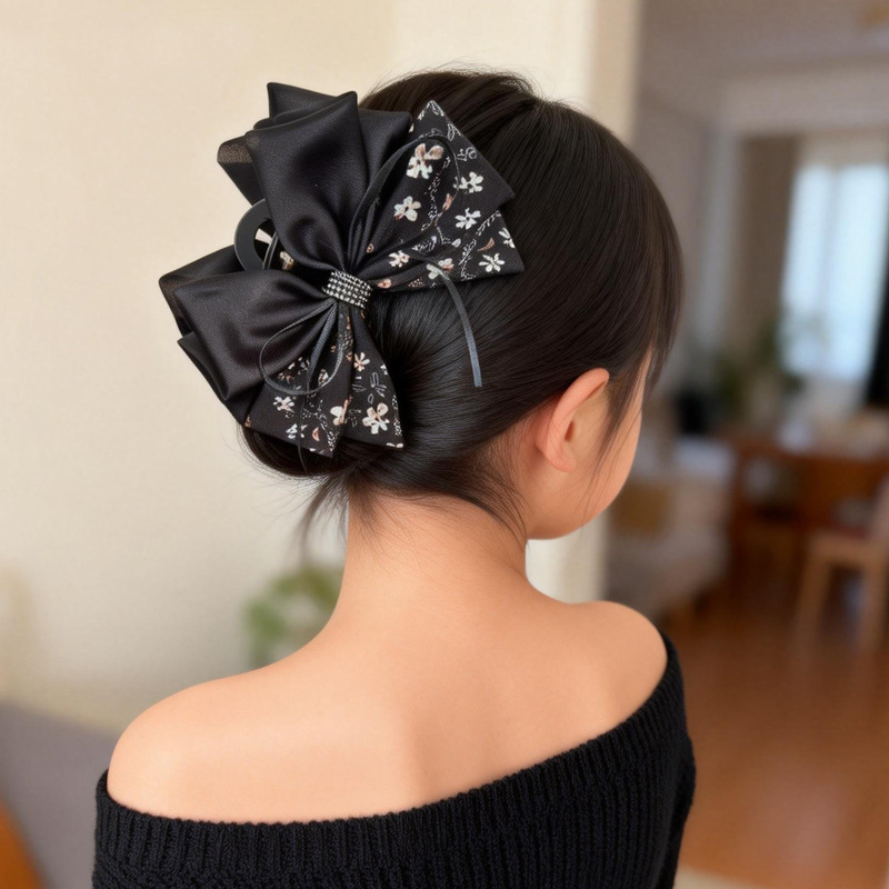 New Chinese Style Floral Bow Ponytail Hair Claw