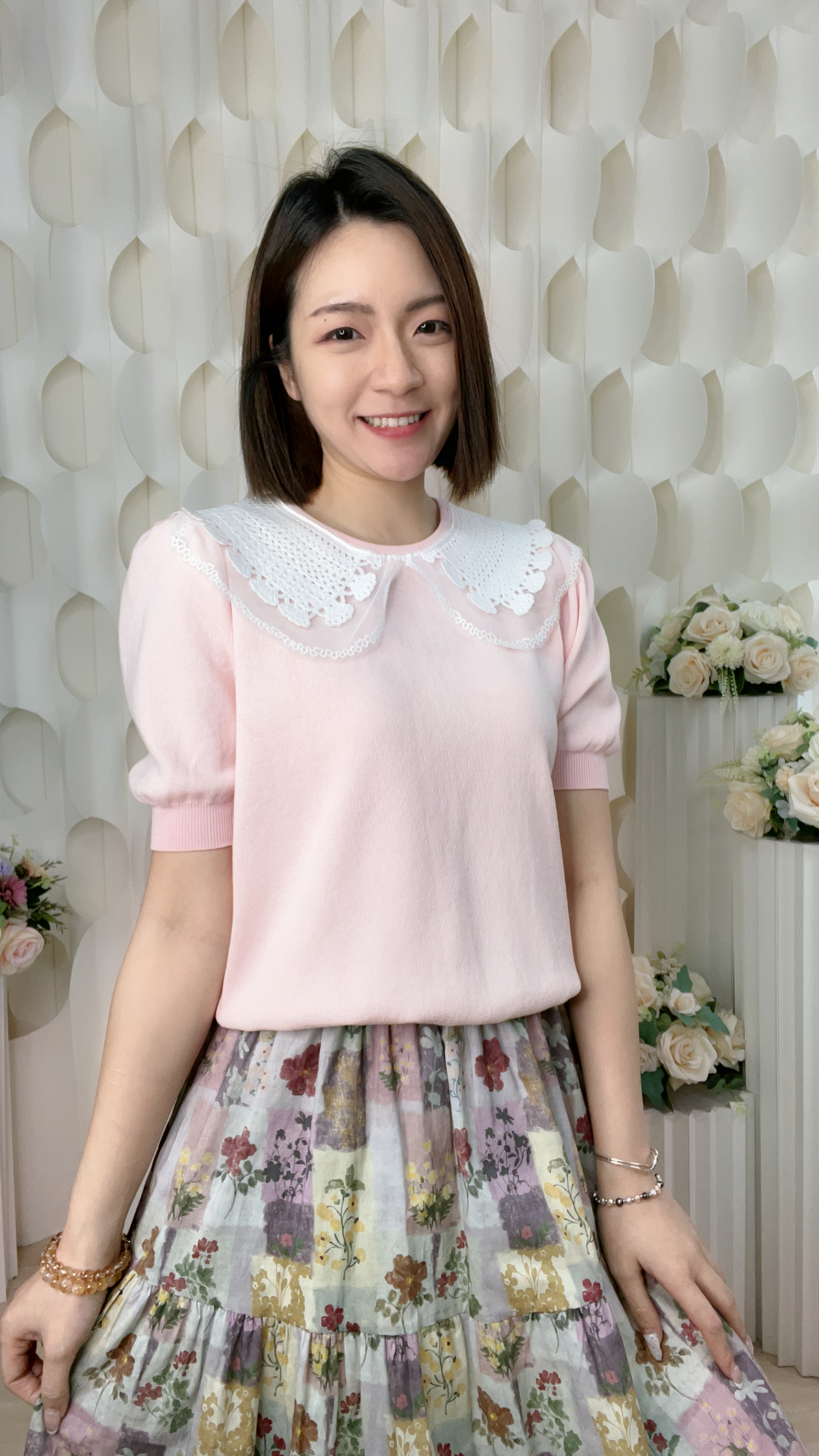 娃娃領LACE通花彈性棉質上衣(胸36-48 腰32-46 長22吋)55674 #1004clo