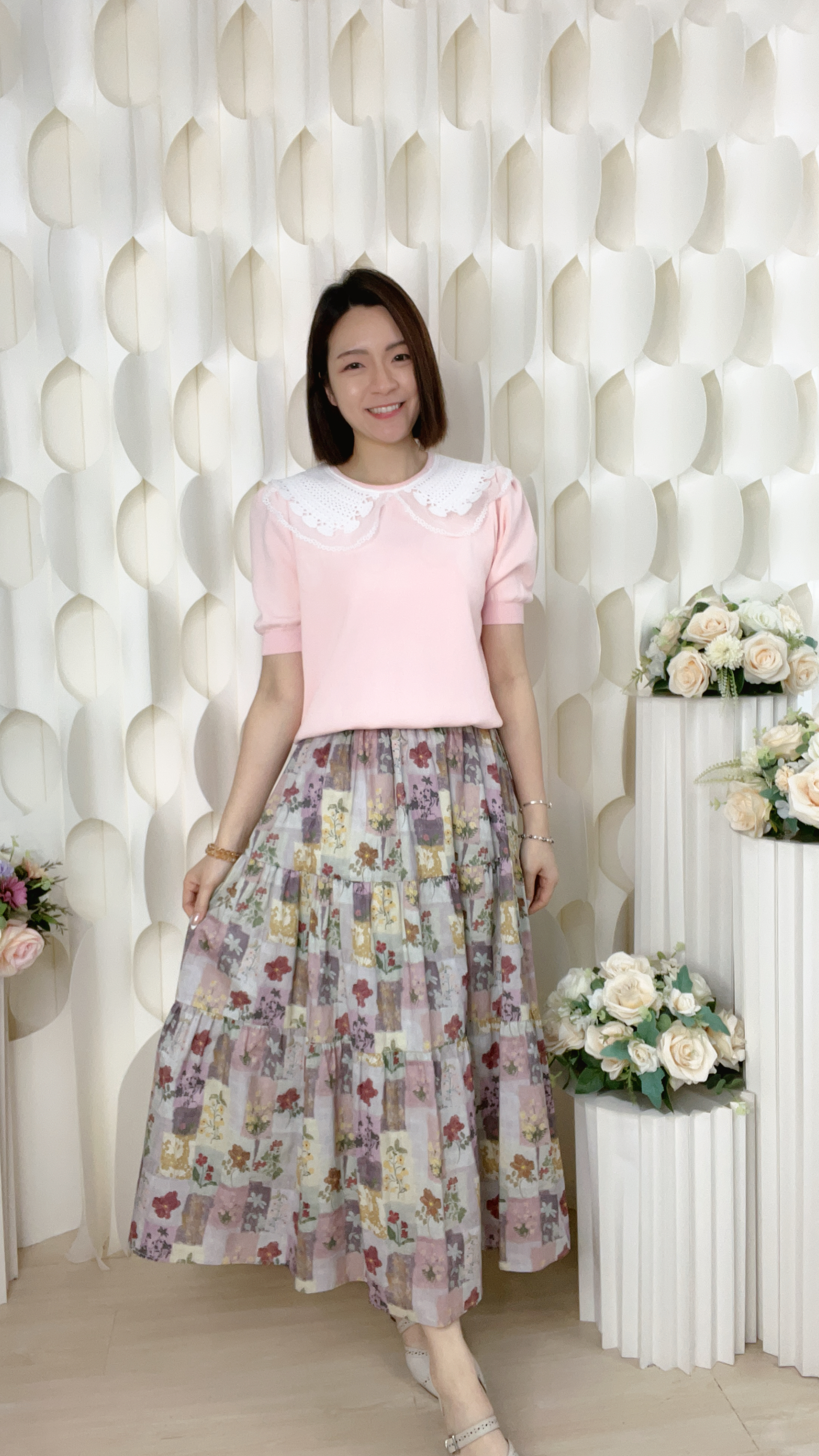 花花格仔棉麻半截裙(腰M:24-36/L:26-38吋)S6057 #1004clo