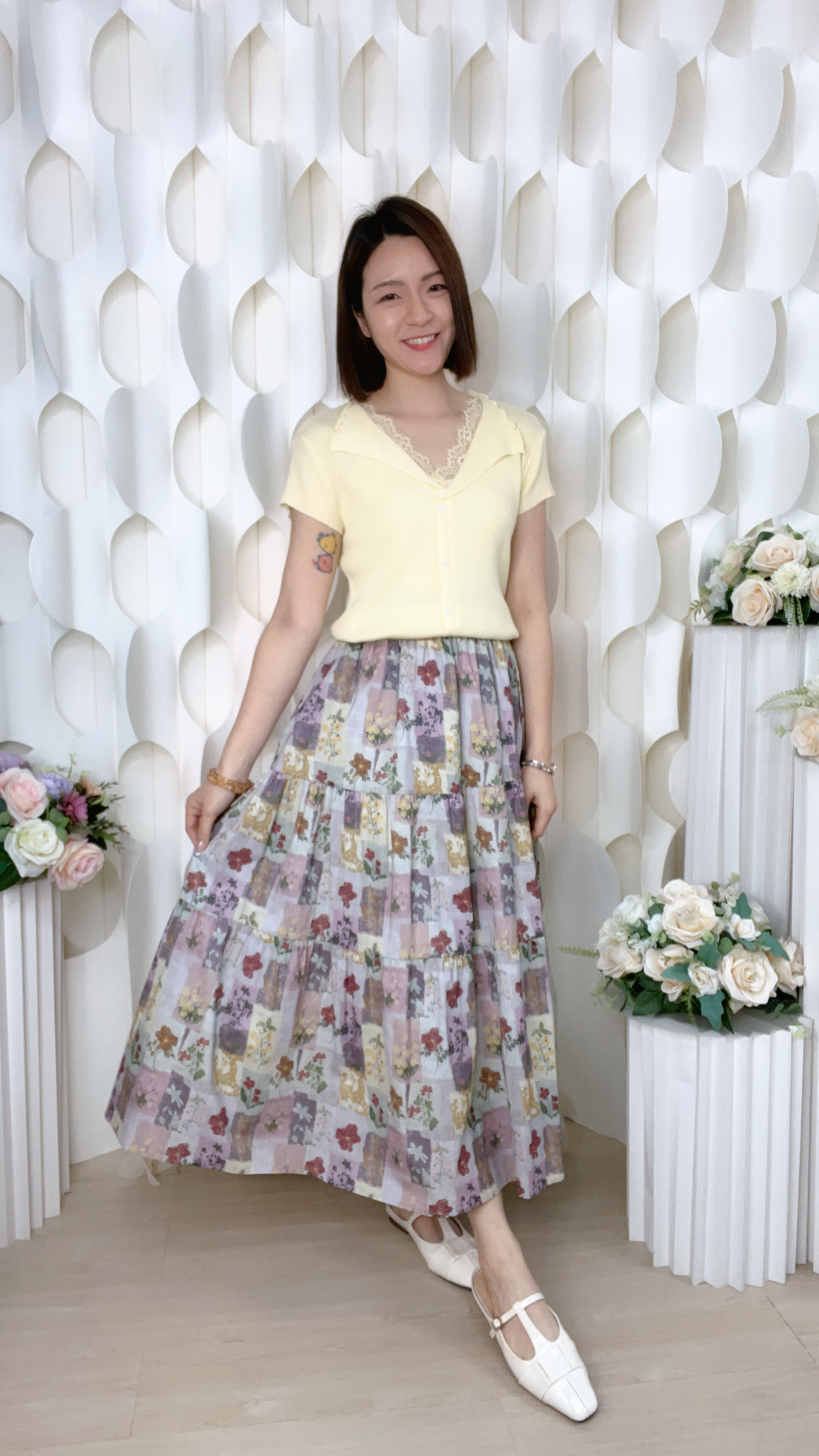 花花格仔棉麻半截裙(腰M:24-36/L:26-38吋)S6057 #1004clo