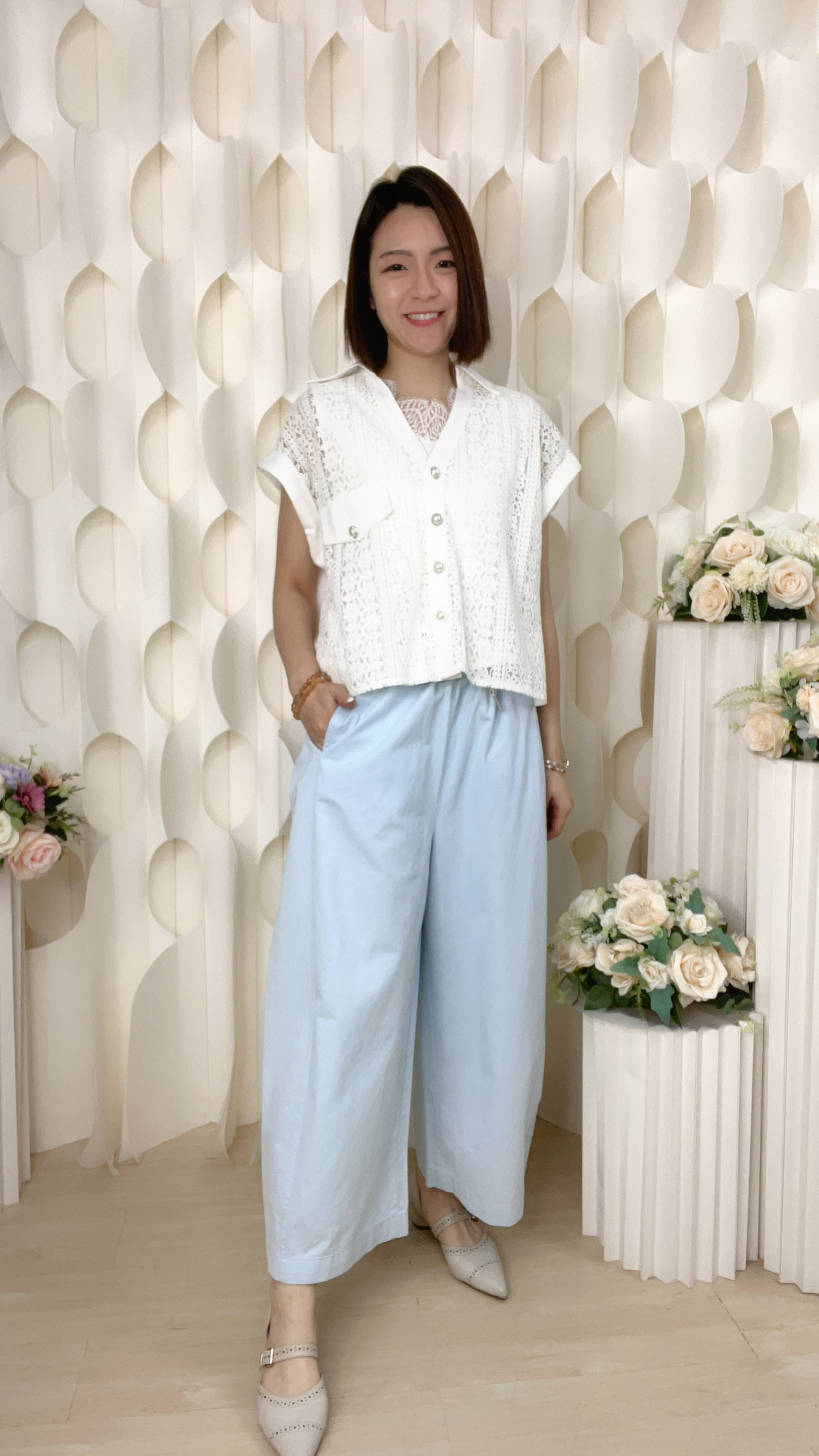 橡皮腰扯布寬腳褲(腰26-36 臀46 長37吋)26024 #1004clo