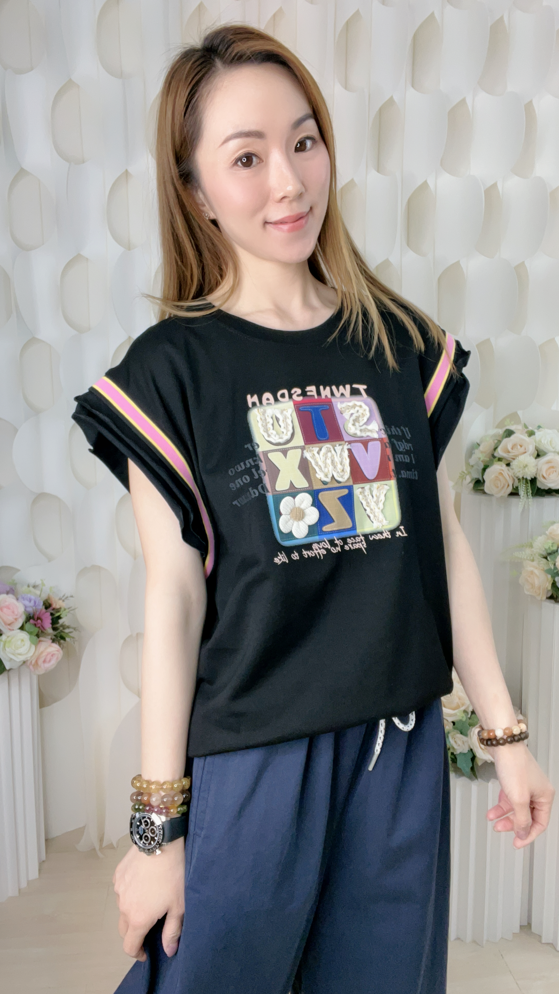 立體英文字無袖上衣(胸42-46 腰42-46 長24吋)008 #1004clo