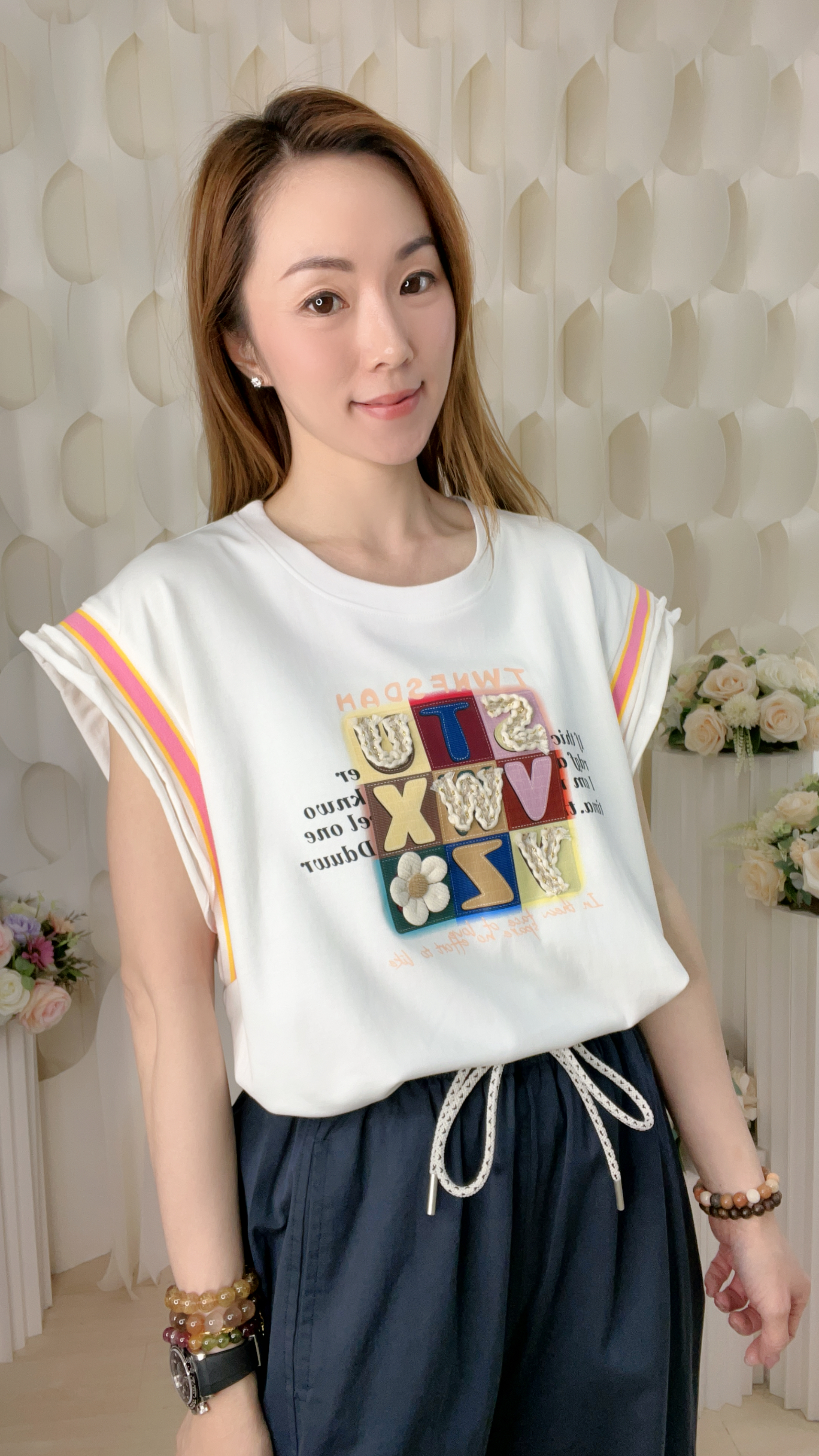 立體英文字無袖上衣(胸42-46 腰42-46 長24吋)008 #1004clo