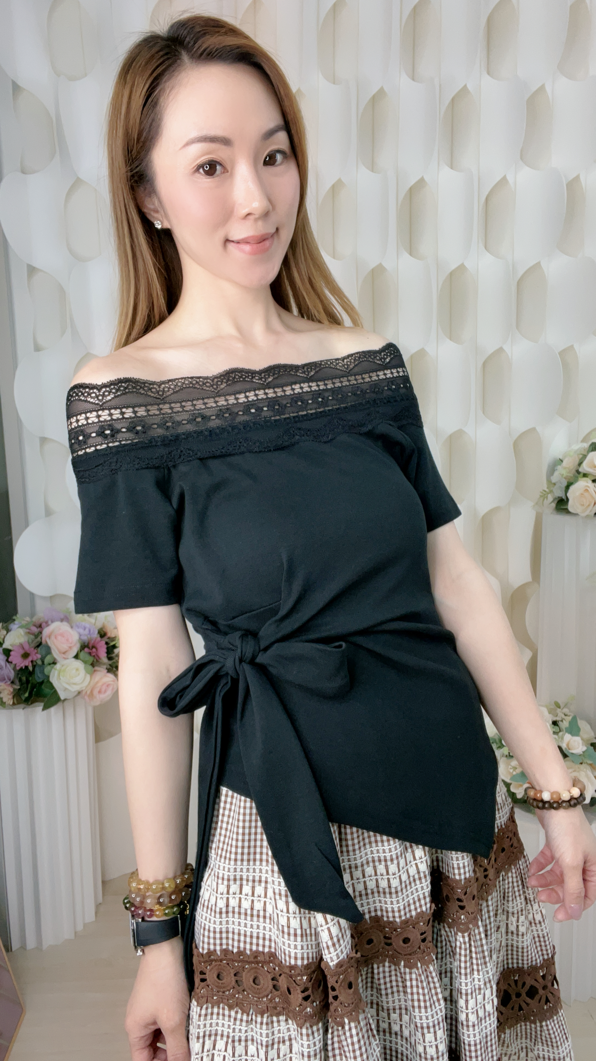 軟LACE領束腰棉質不規則上衣(胸32-44 腰30-38 長19吋)56231 #1004clo