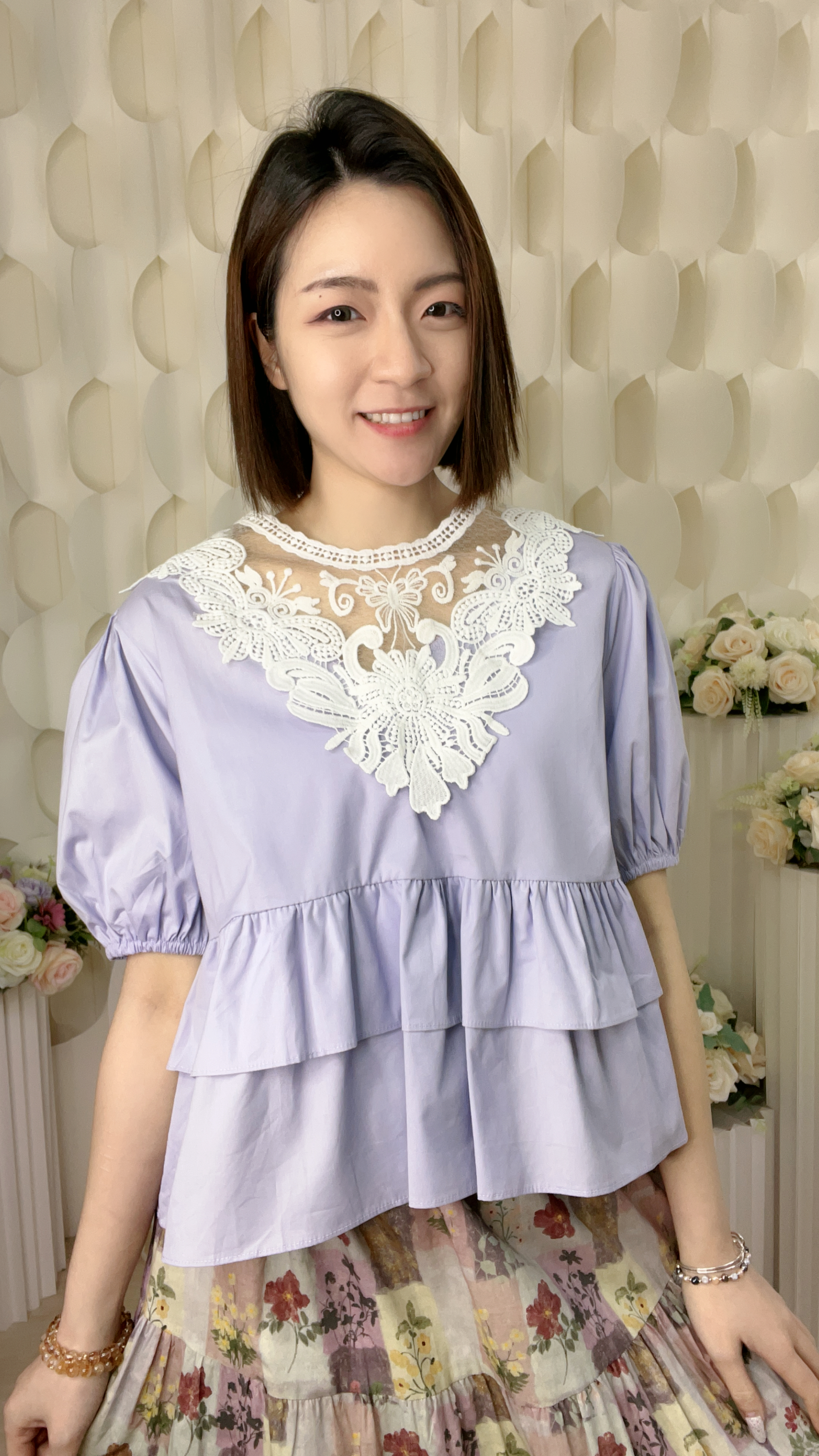 RUFFLE束袖LACE上衣(胸40 腰42 長21吋)55884 #1004clo