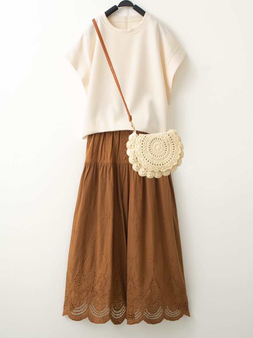 空氣棉連袖上衣森系繡花純棉柔軟寬褲組合