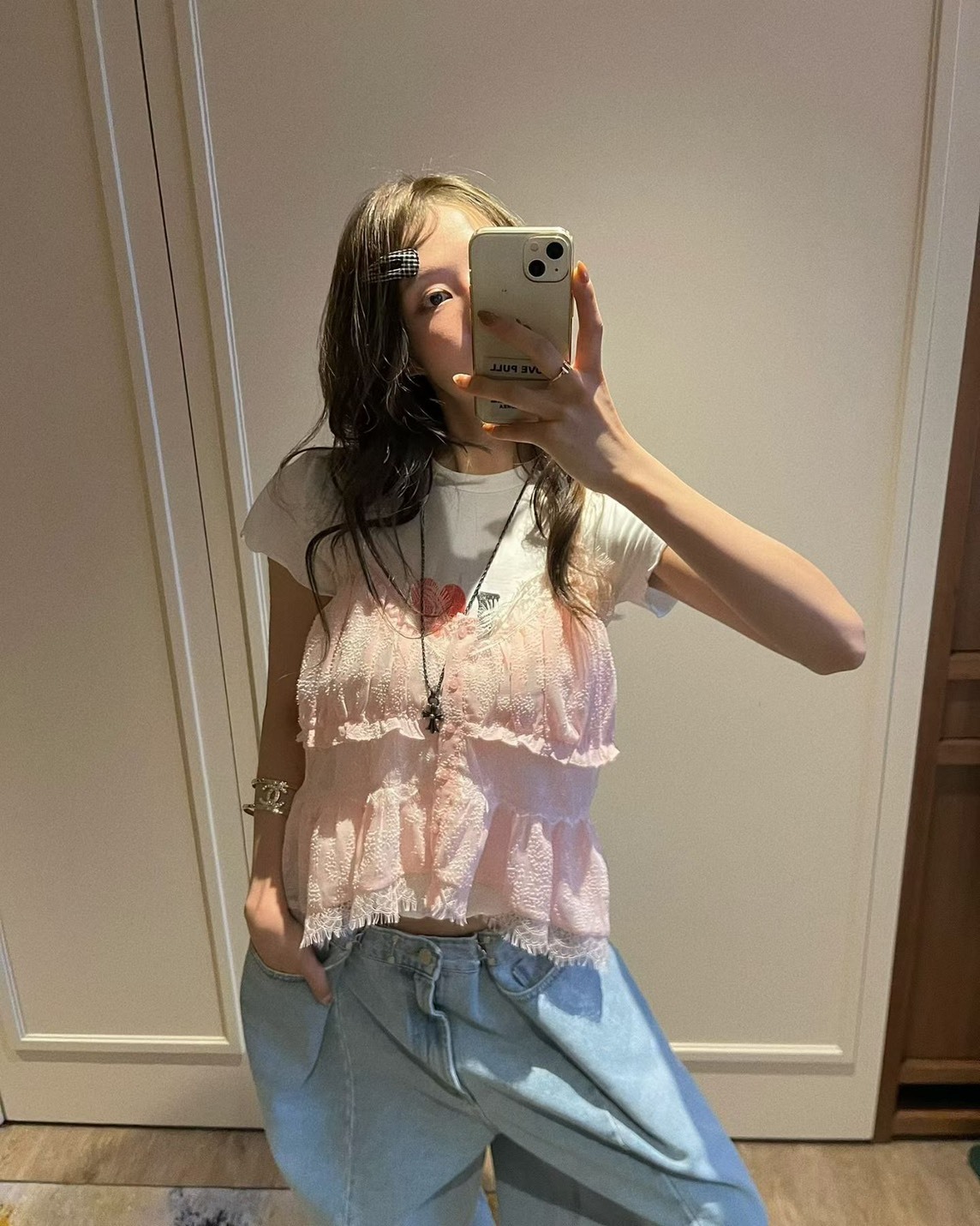 睫毛蕾絲吊帶開釦美背心