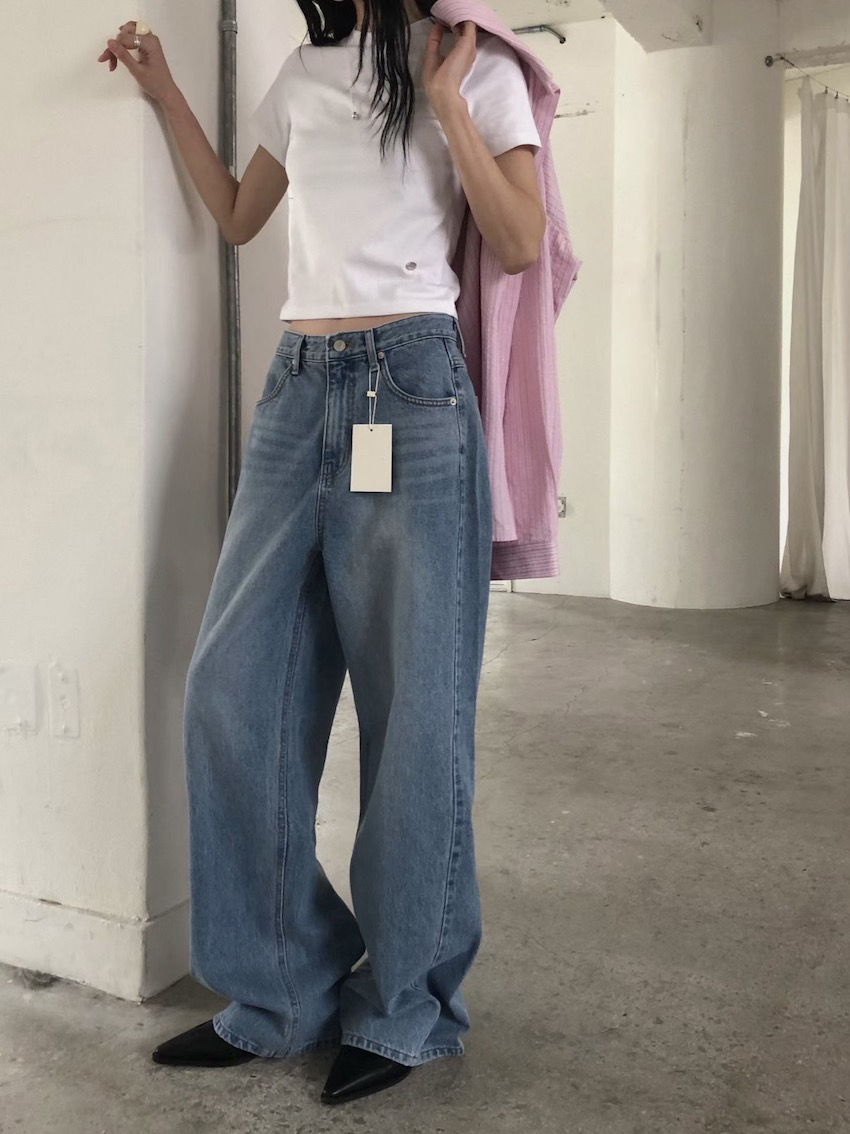 (designer!) raw denim straight wide pants with back seam