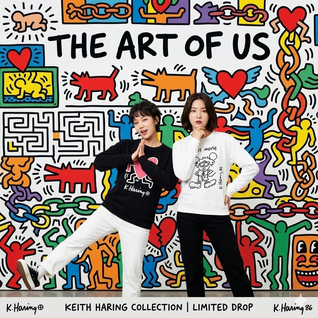 【現貨】H041076 Keith Haring 女裝圓領塗鴉愛心印花長袖衛衣