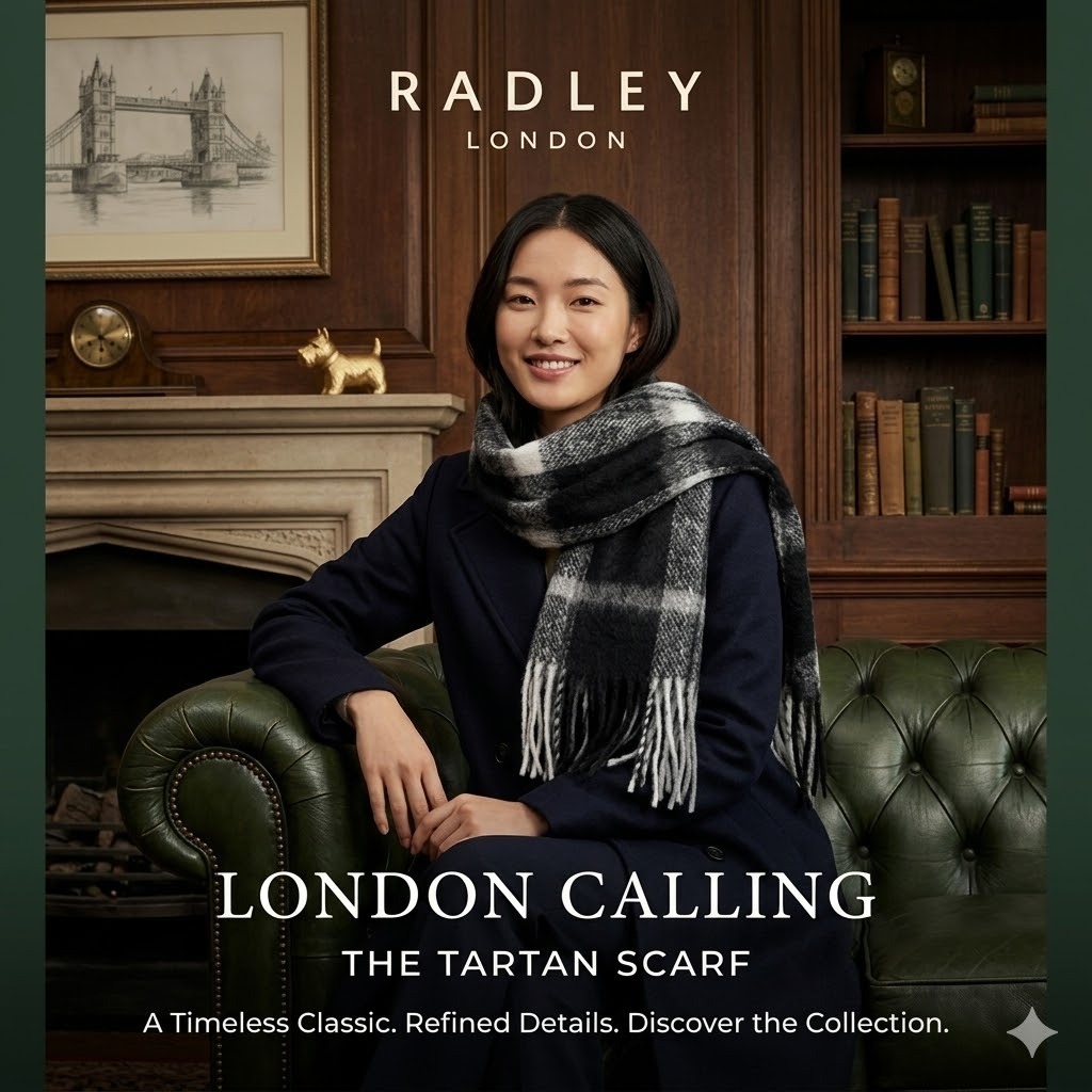 【現貨】H041084 RADLEY LONDON 黑灰配色大格紋流蘇圍巾