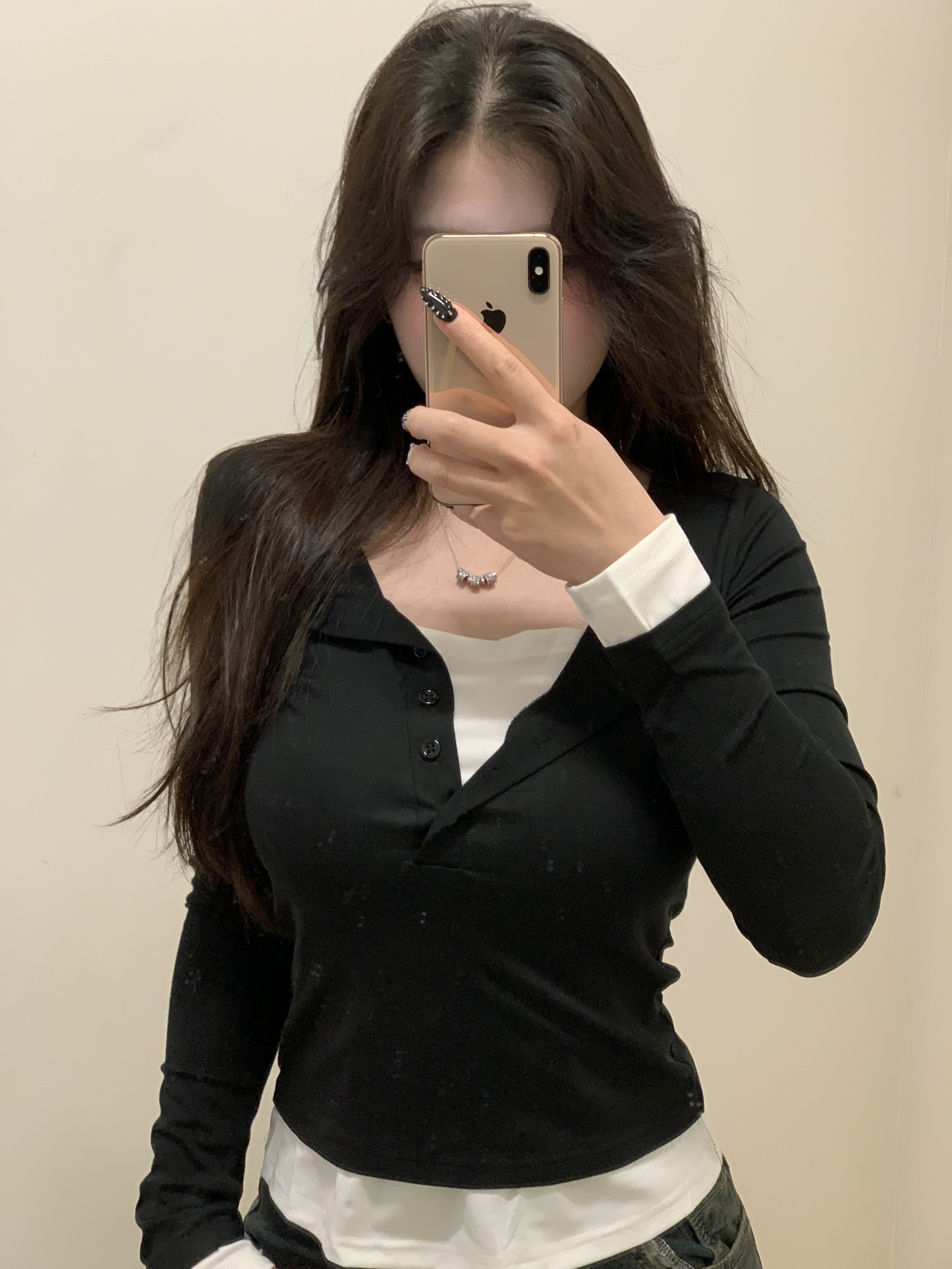 韓系鈕扣拼接上衣🩶🖤