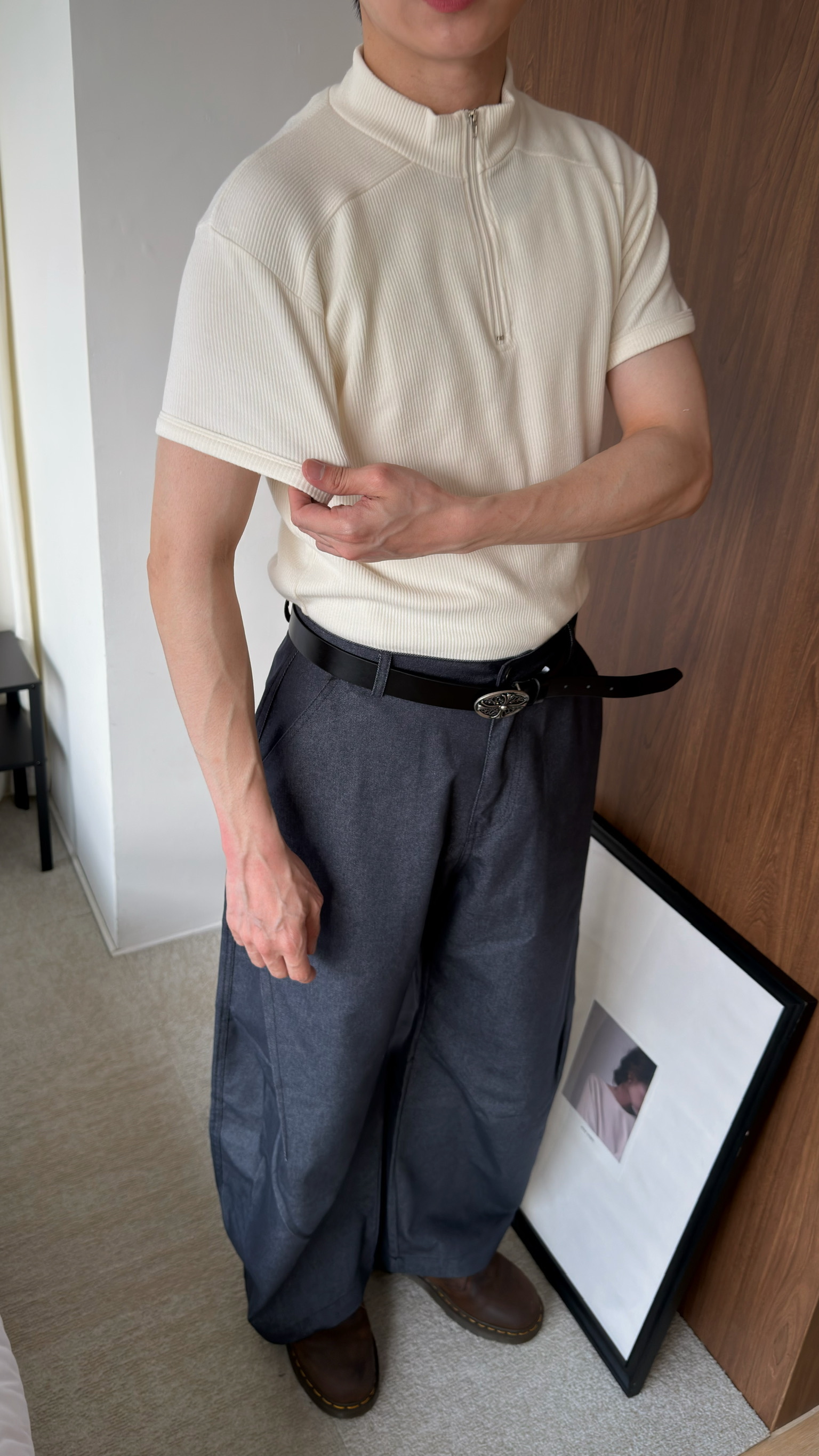 彈性半領拉鏈上衣