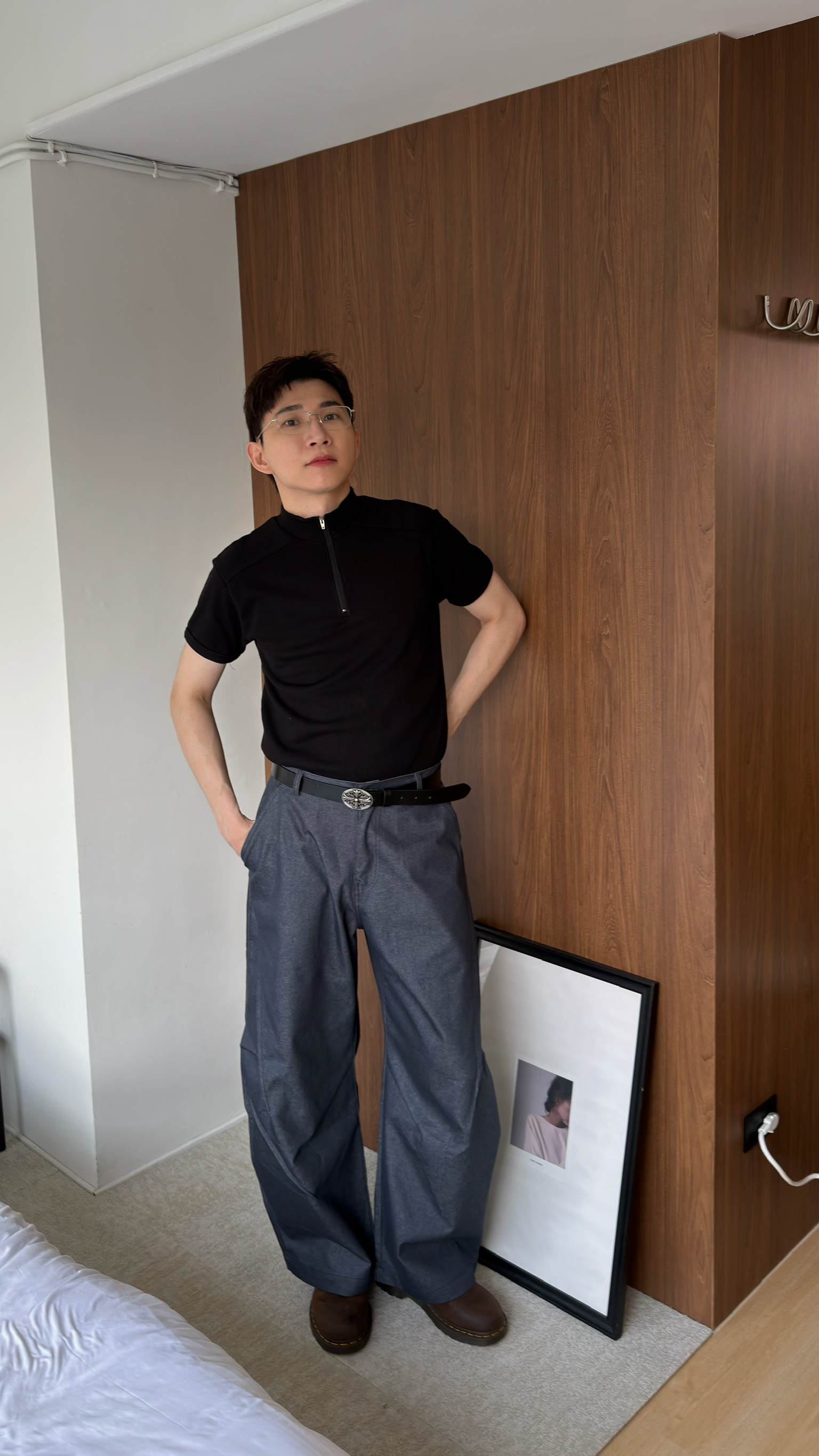 彈性半領拉鏈上衣