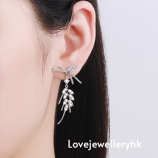 莫桑鑽蝴蝶結長款耳環       E1.04C021