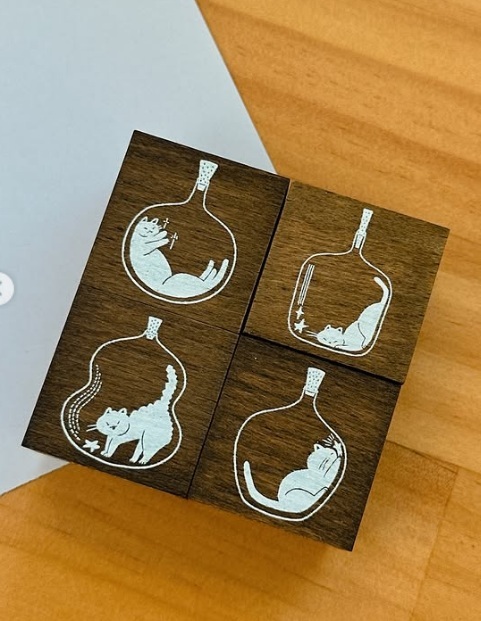 莎莎手作．豆貓貓生態瓶系列印章 共四款