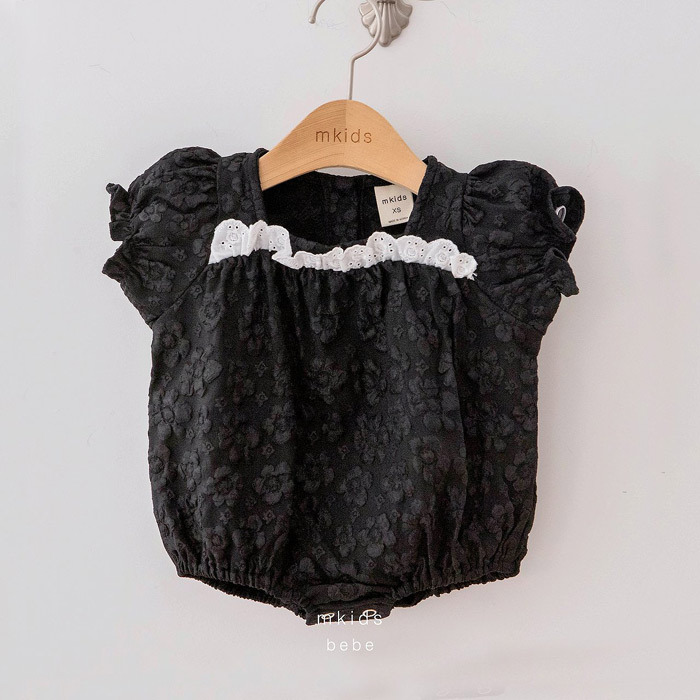 正韓夏mkids  黑色壓花包屁衣
