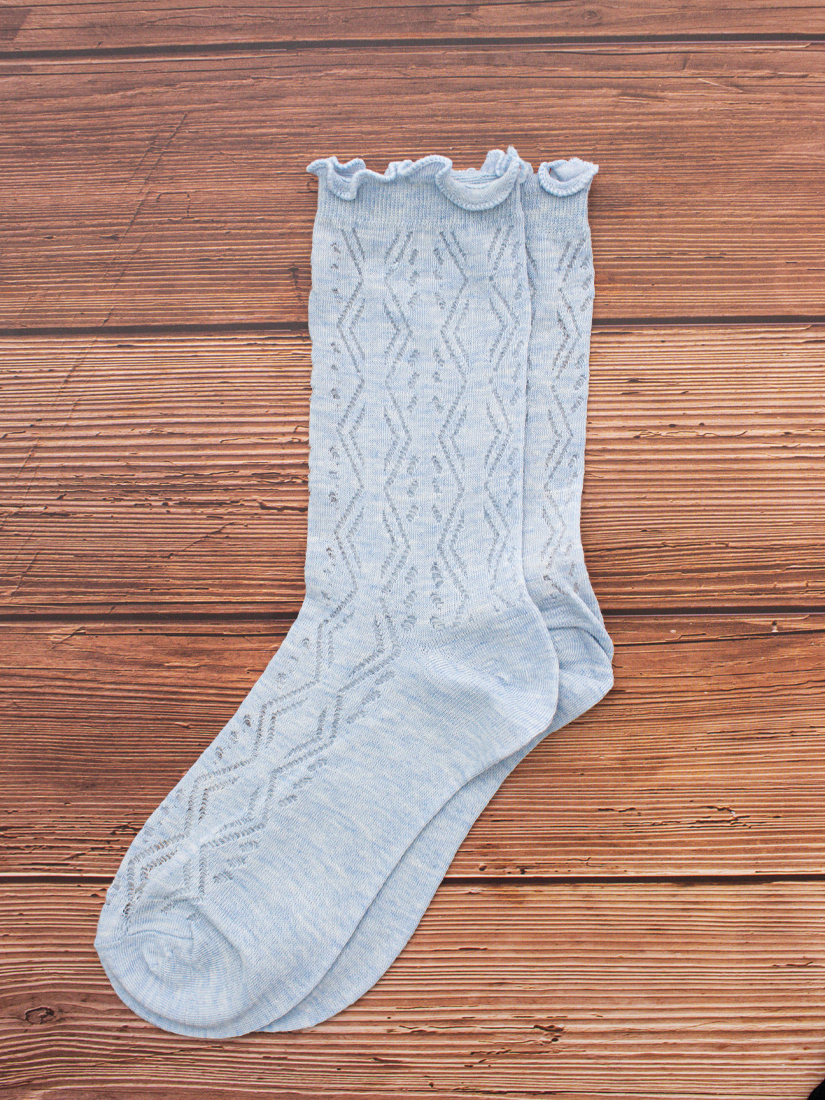 木耳捲邊透膚織紋中筒襪