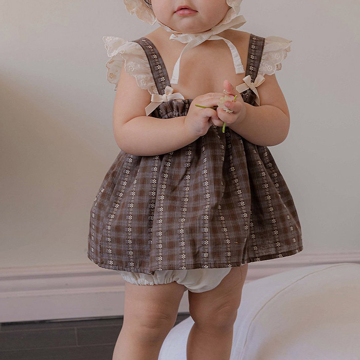 正韓夏mkids 兩色森系花邊包屁裙