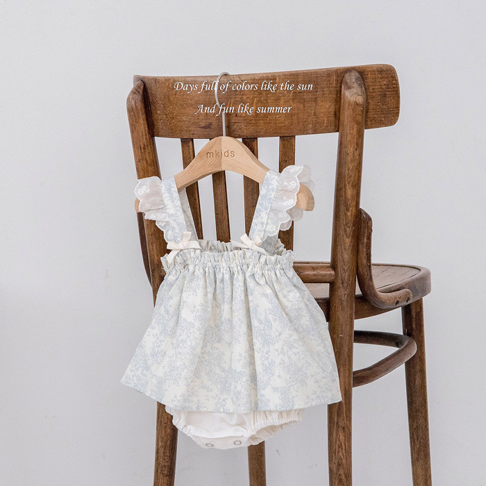 正韓夏mkids 兩色森系花邊包屁裙