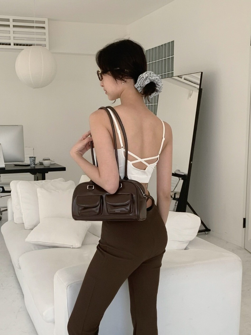 Lazy Holiday 肩可調後造型露背坑條bra top