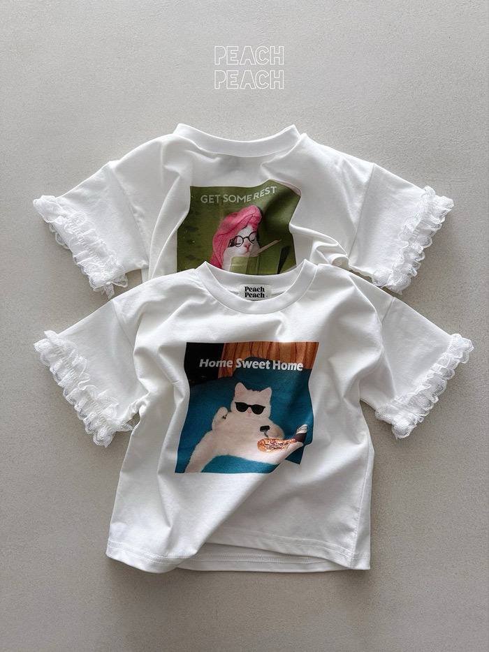 正韓夏PEACHPEACH 親子裝_兩色蕾絲袖貓貓上衣