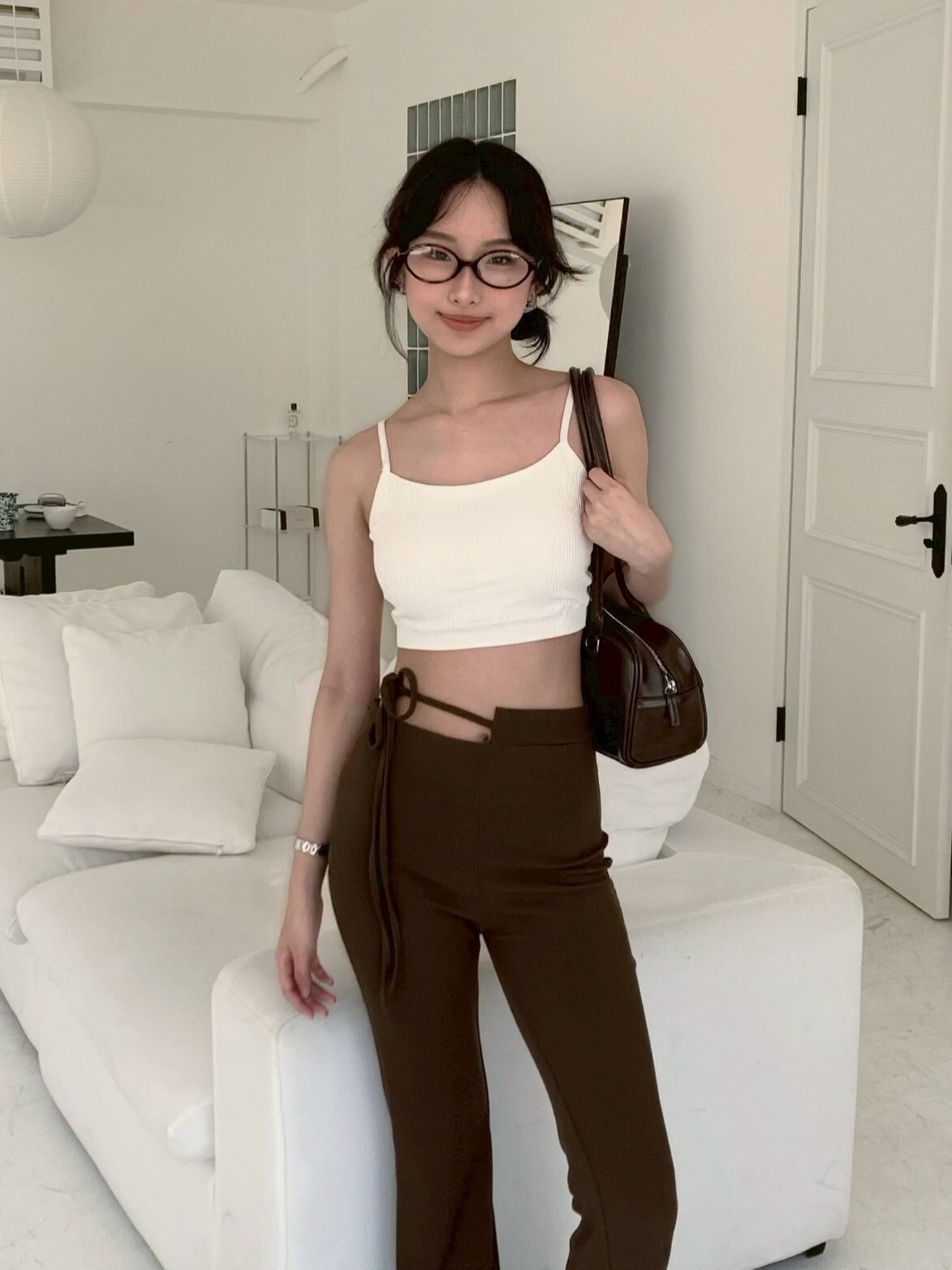 Lazy Holiday 肩可調後造型露背坑條bra top