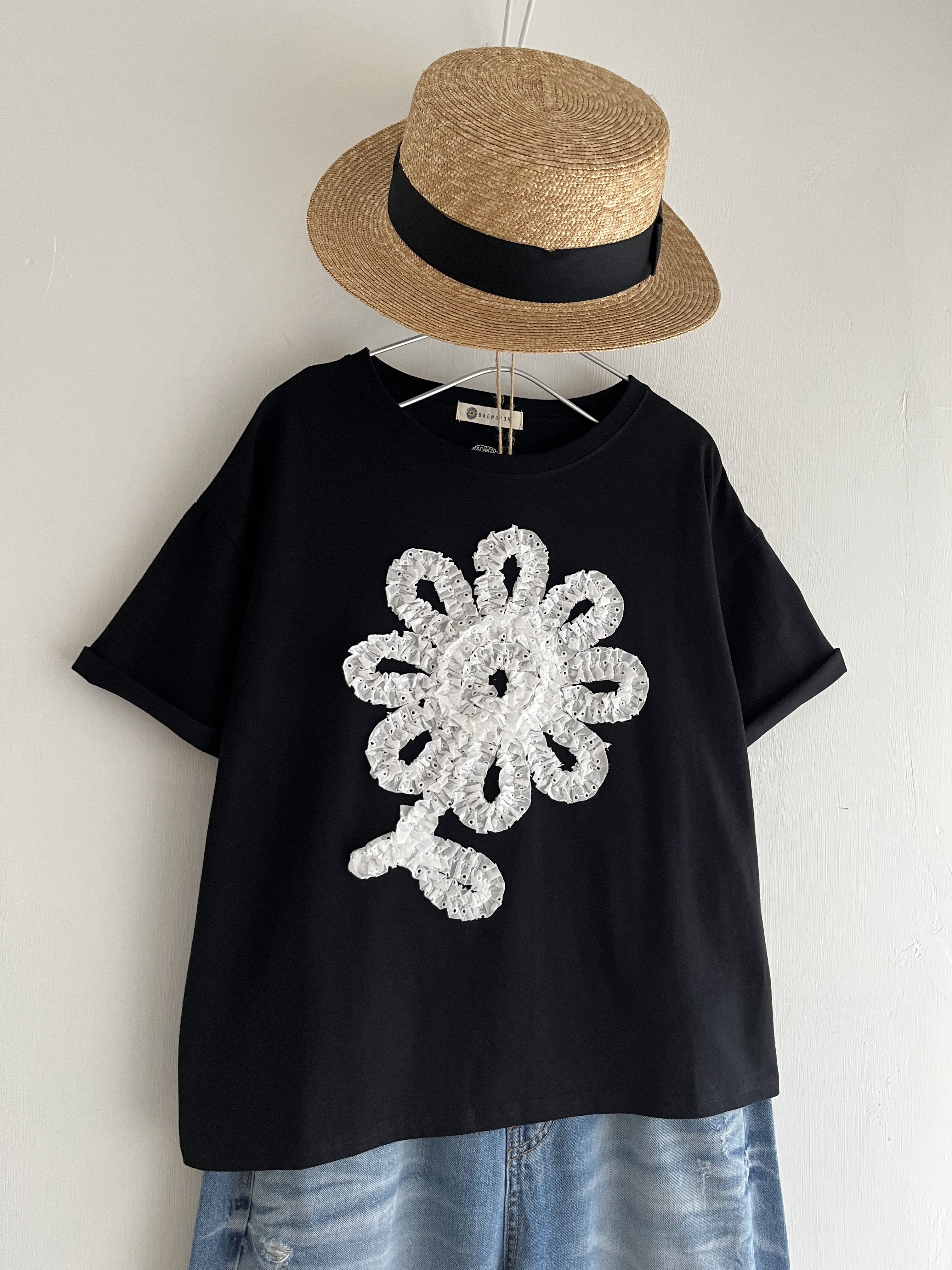 BARNDOOR黑色立體花🌼top