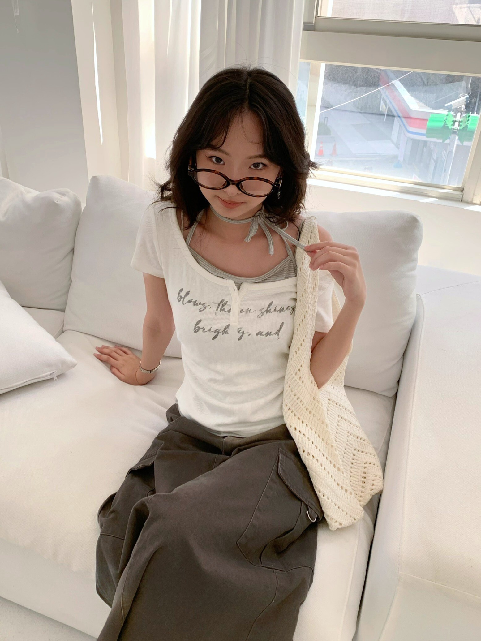 初夏悸動 直紋假兩件英草寫短袖上衣