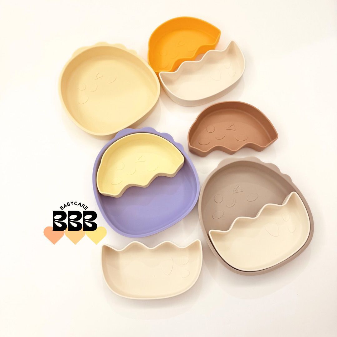 BBB_Babyacre Dino Egg Plate Set 恐龍蛋矽膠分格餐盤