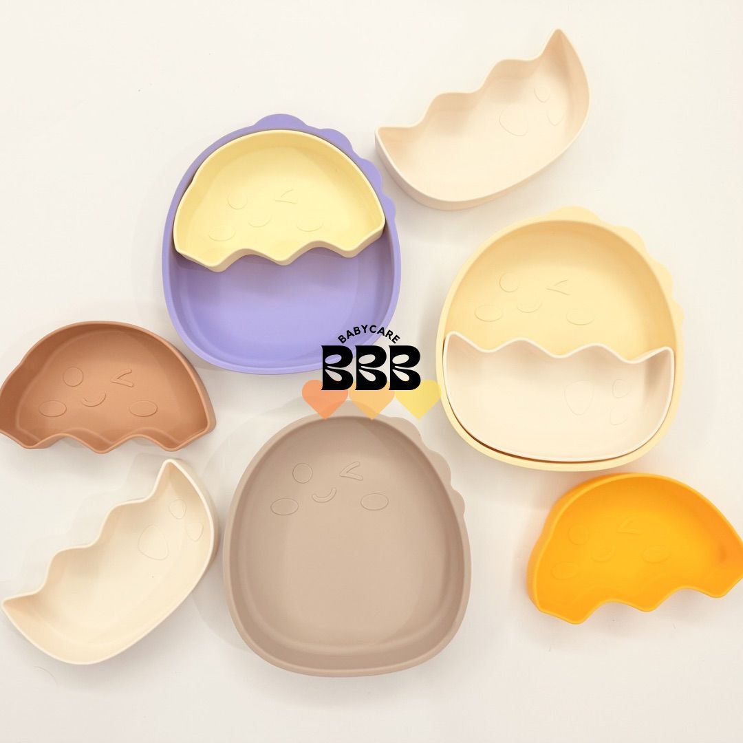 BBB_Babyacre Dino Egg Plate Set 恐龍蛋矽膠分格餐盤