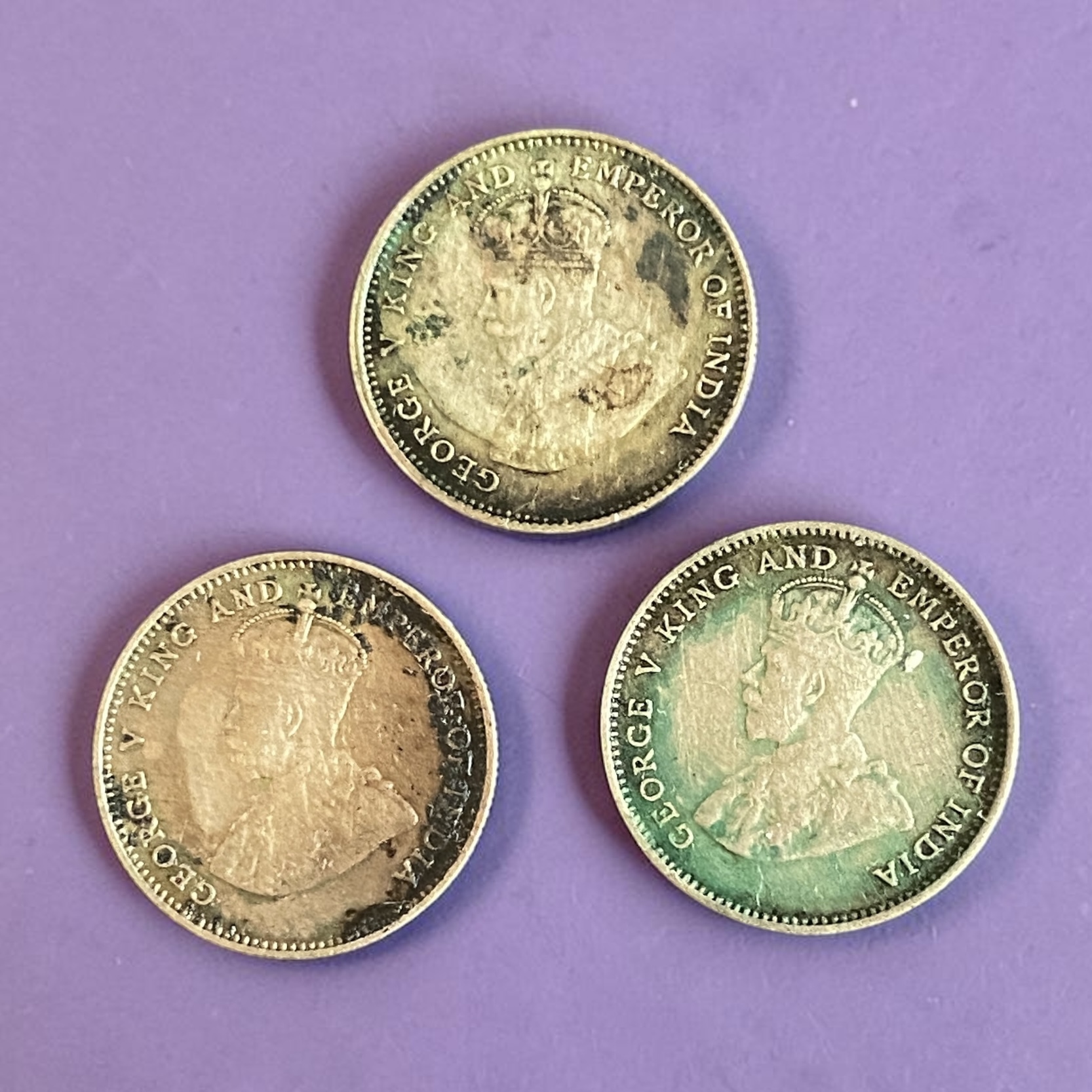 1935及1936年喬治五世一角三枚 (品相一般)