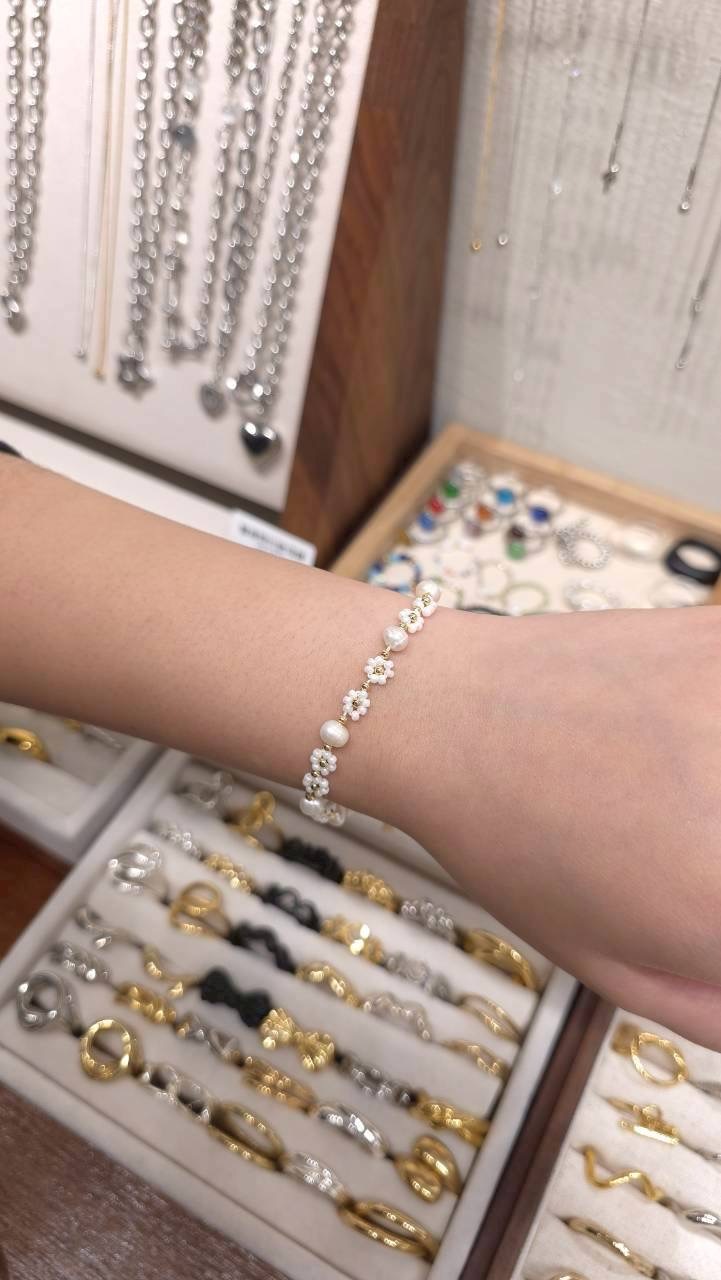 36018 醫療鋼 串珠編織小花手鍊