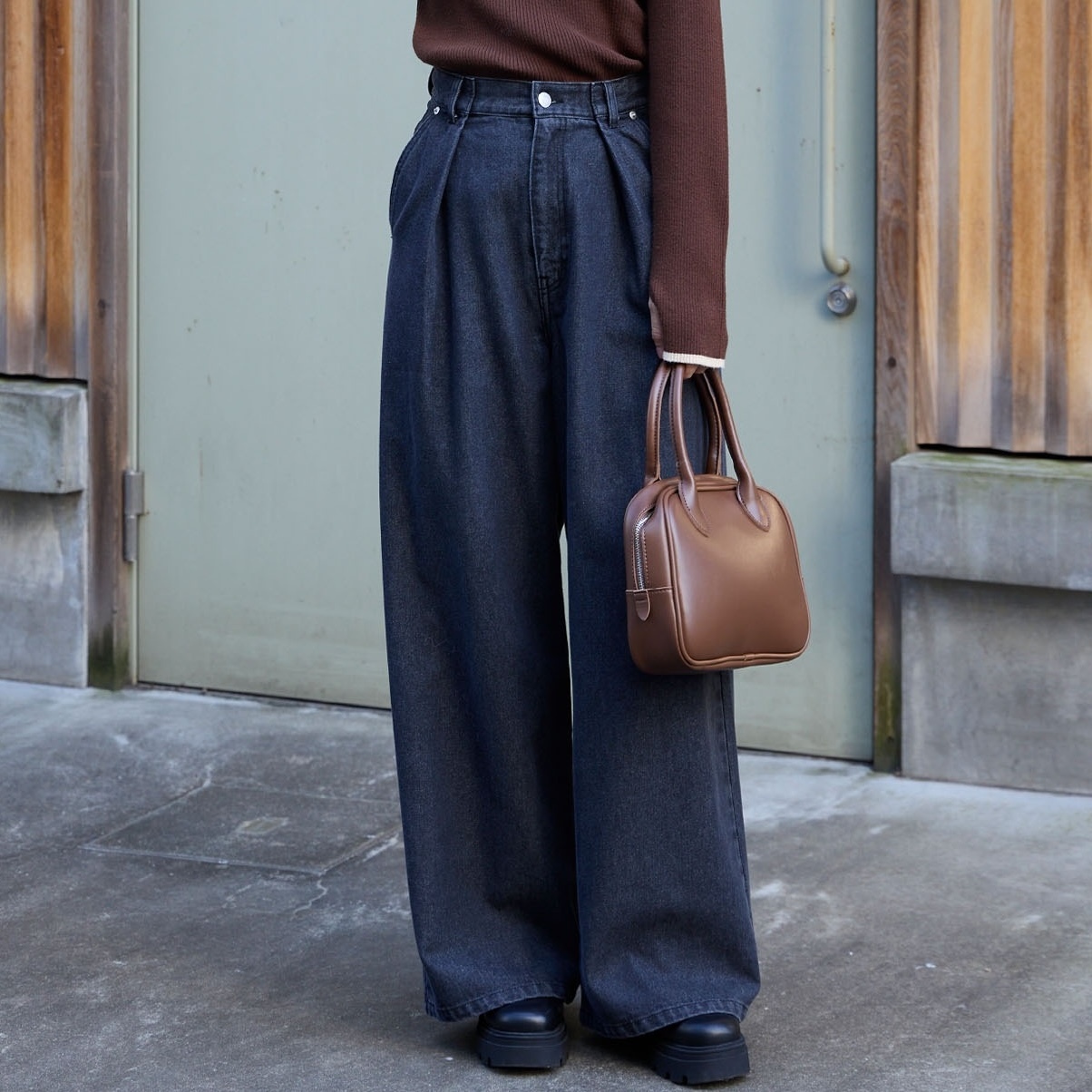 日本 立體褶皺復古刷色長褲