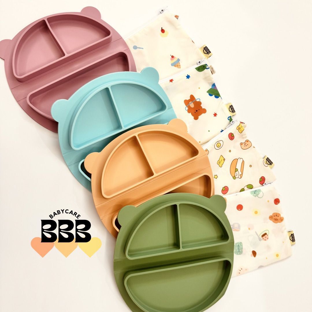 BBB_Babyacre Bear Fold Silicone Divided Plate 小熊一體式摺疊矽膠分格餐盤