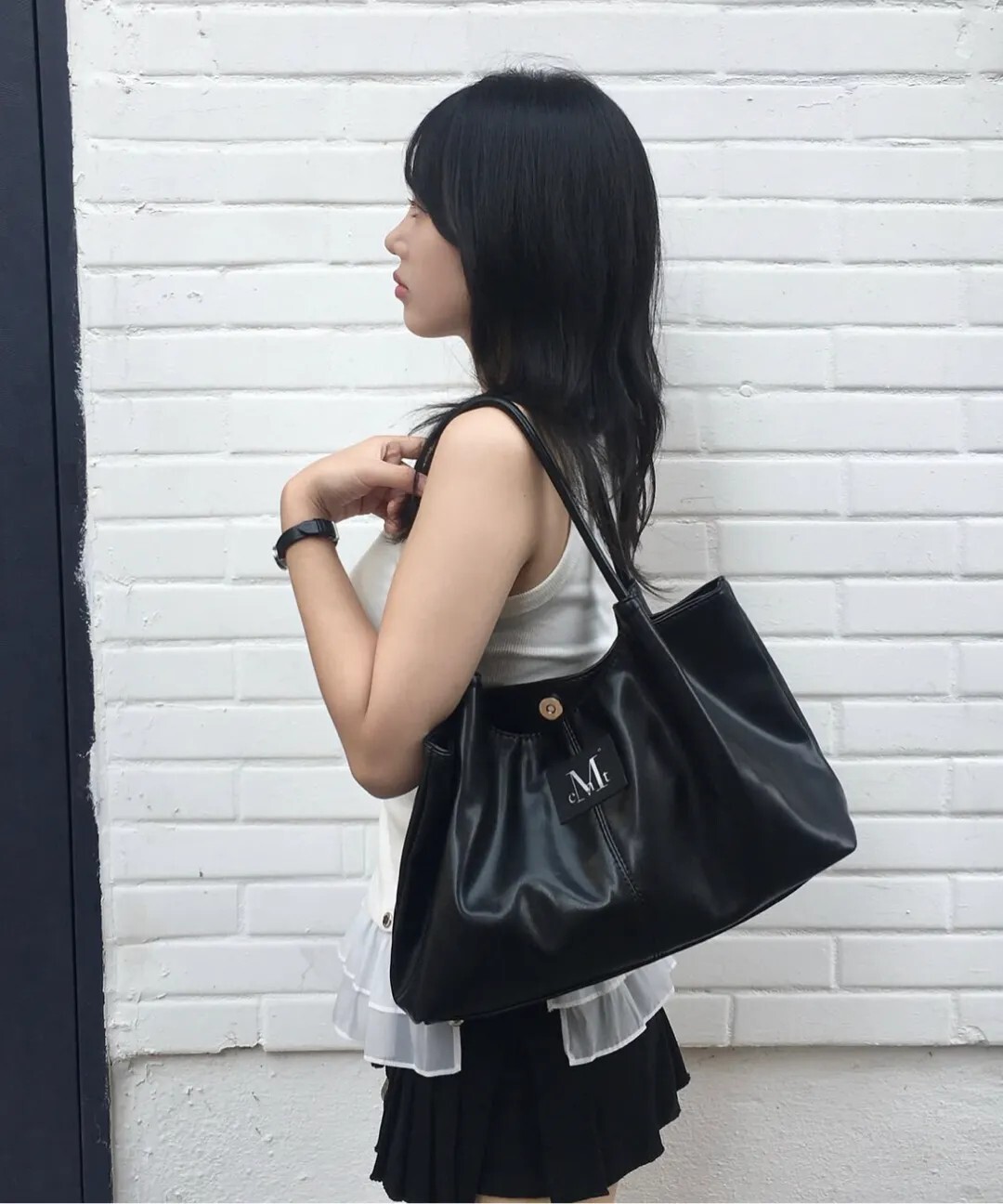 【OWN】Mucent 皮革 手提包 手提袋 肩背 側背 手拿 韓國 限定 男女通用 黑色