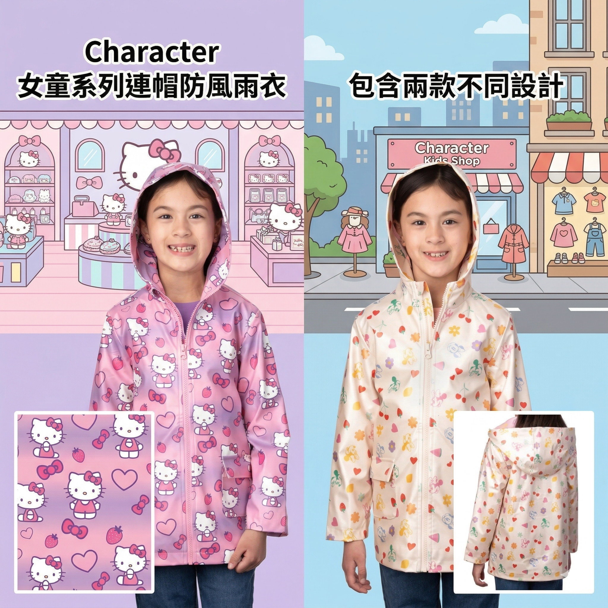 【預購】Character H030406 女童系列連帽防風雨衣