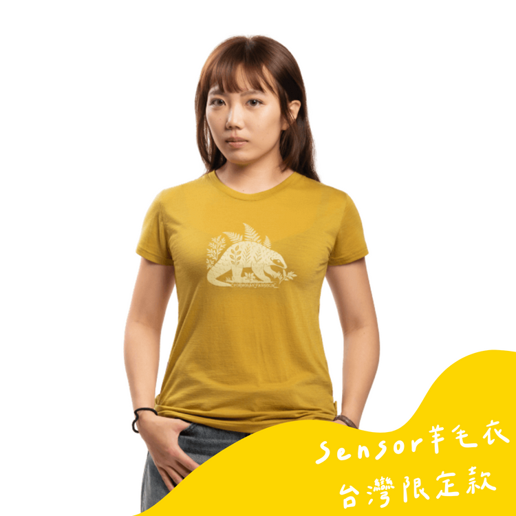 Sensor 女款 美麗諾羊毛短袖上衣-島嶼生活/毛蕨穿山甲(120g)芥末黃 26Z00012 [HappyOutdoor]