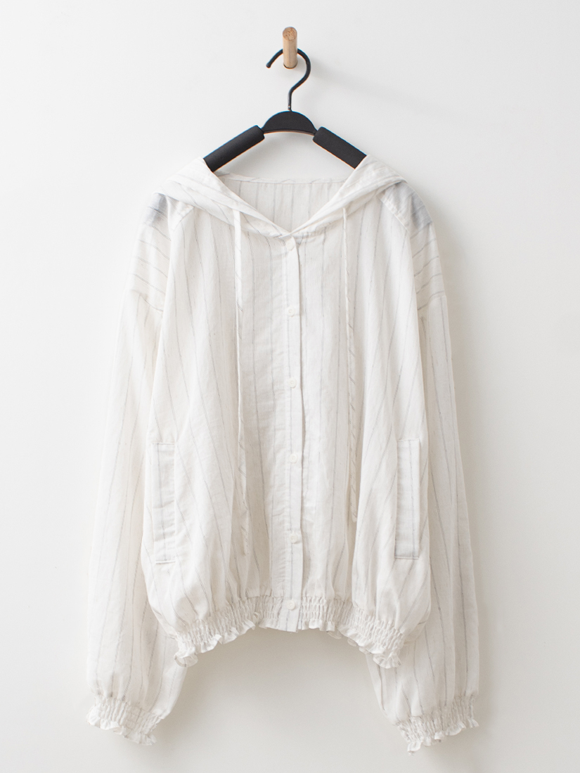 日系感條紋棉麻連帽防曬小外套