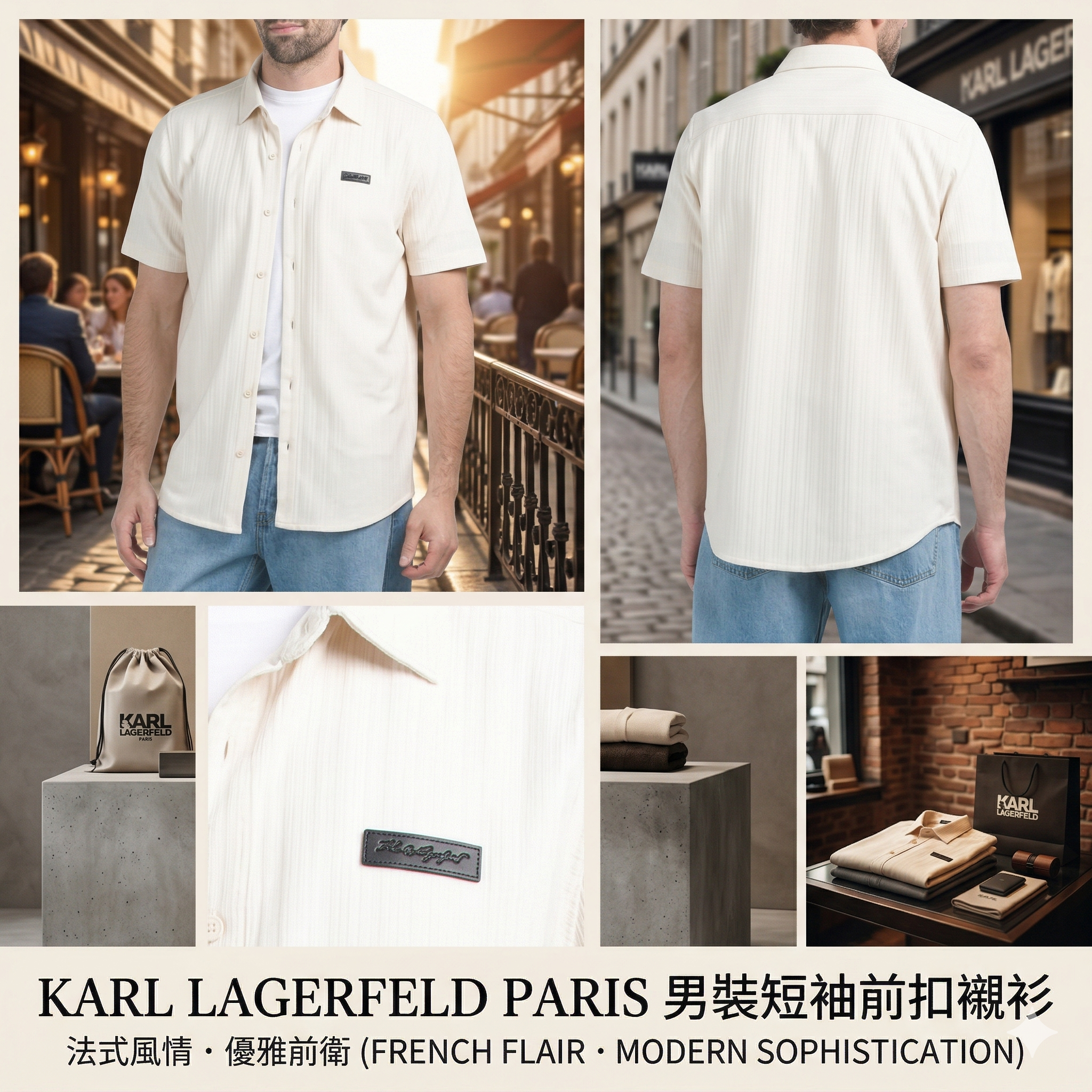 【預購】KARL LAGERFELD PARIS H041034 男裝短袖前扣襯衫