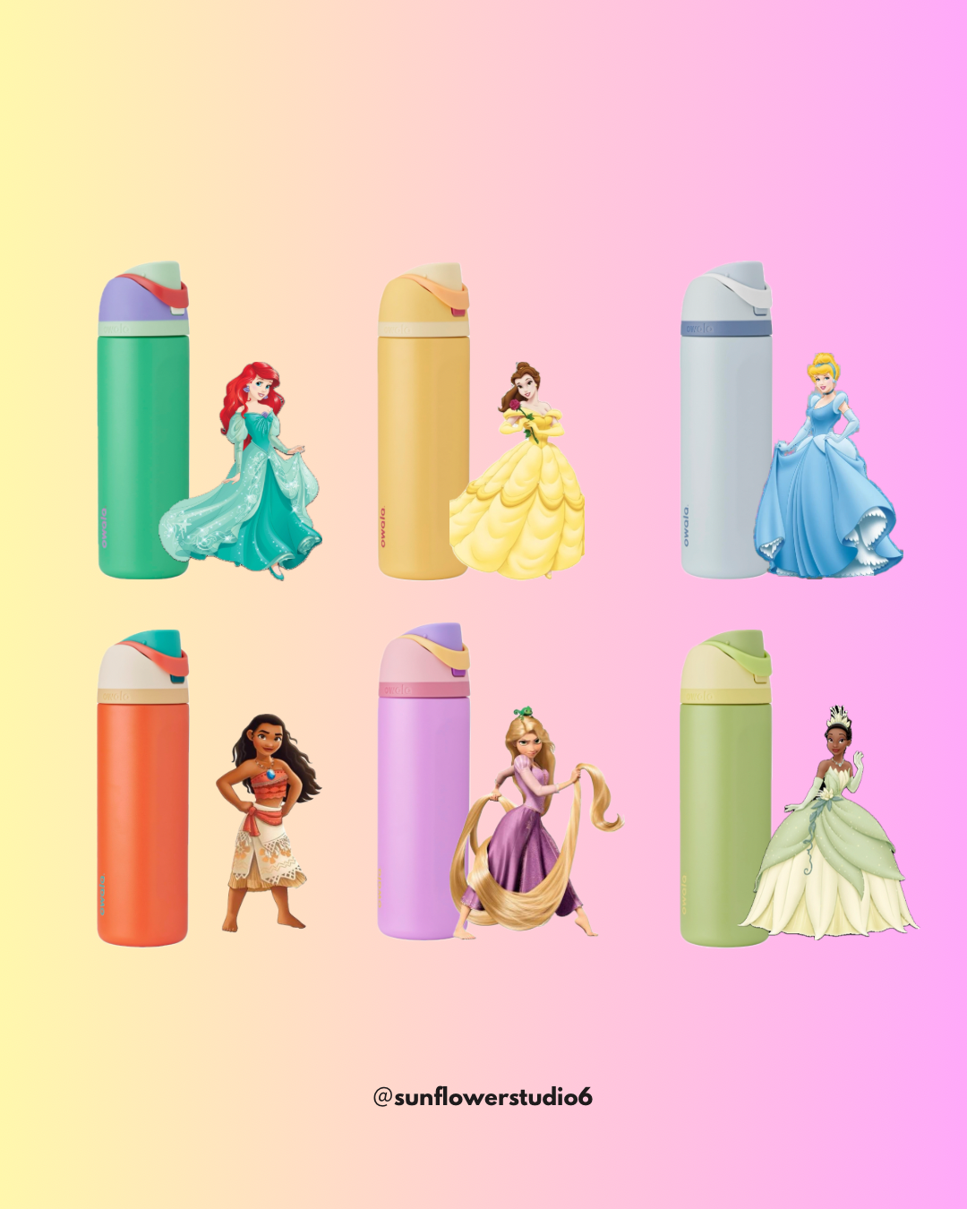 OWALA 🇺🇸 X Disney Princess Collection 迪士尼公主系列 FreeSip 馬卡龍 不鏽鋼保溫杯 直飲杯 吸管杯 24oz 710ml / 預購